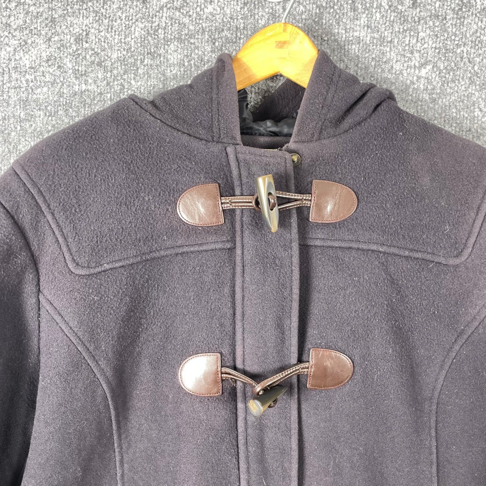 LL Bean Coat Womens 20 Purple Wool Hooded Toggle Duffle Jacket Bellandi Lined