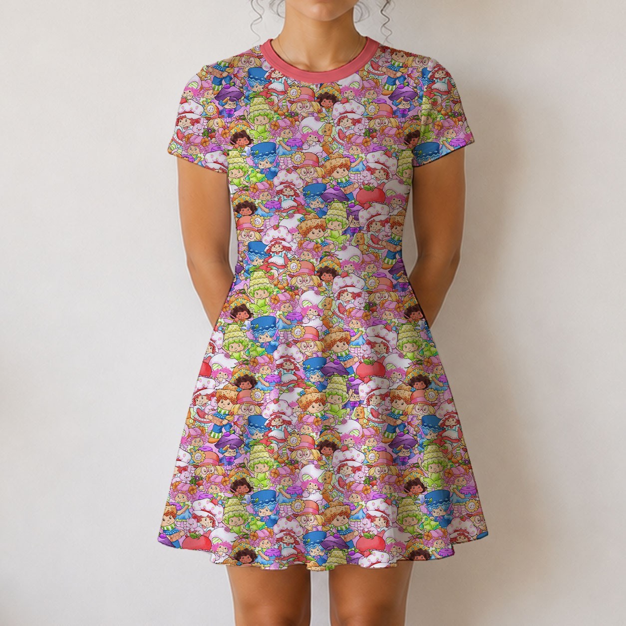 Strawberry Shortcake Women’s Sundress Short Sleeve Flowy Summer Dress A-Line