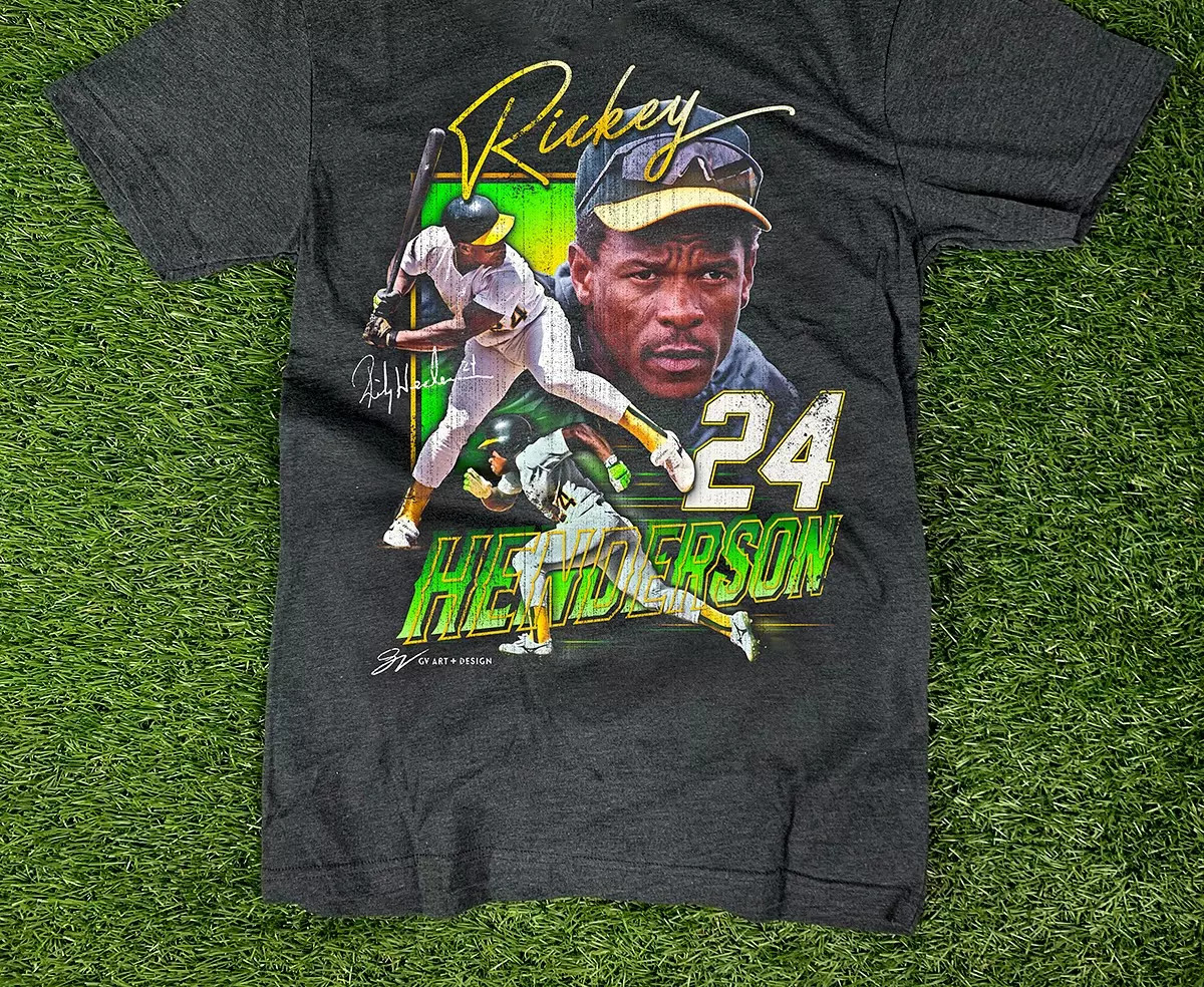 Rickey Henderson Dark Heather Tribute T Shirt Full Size S-5XL