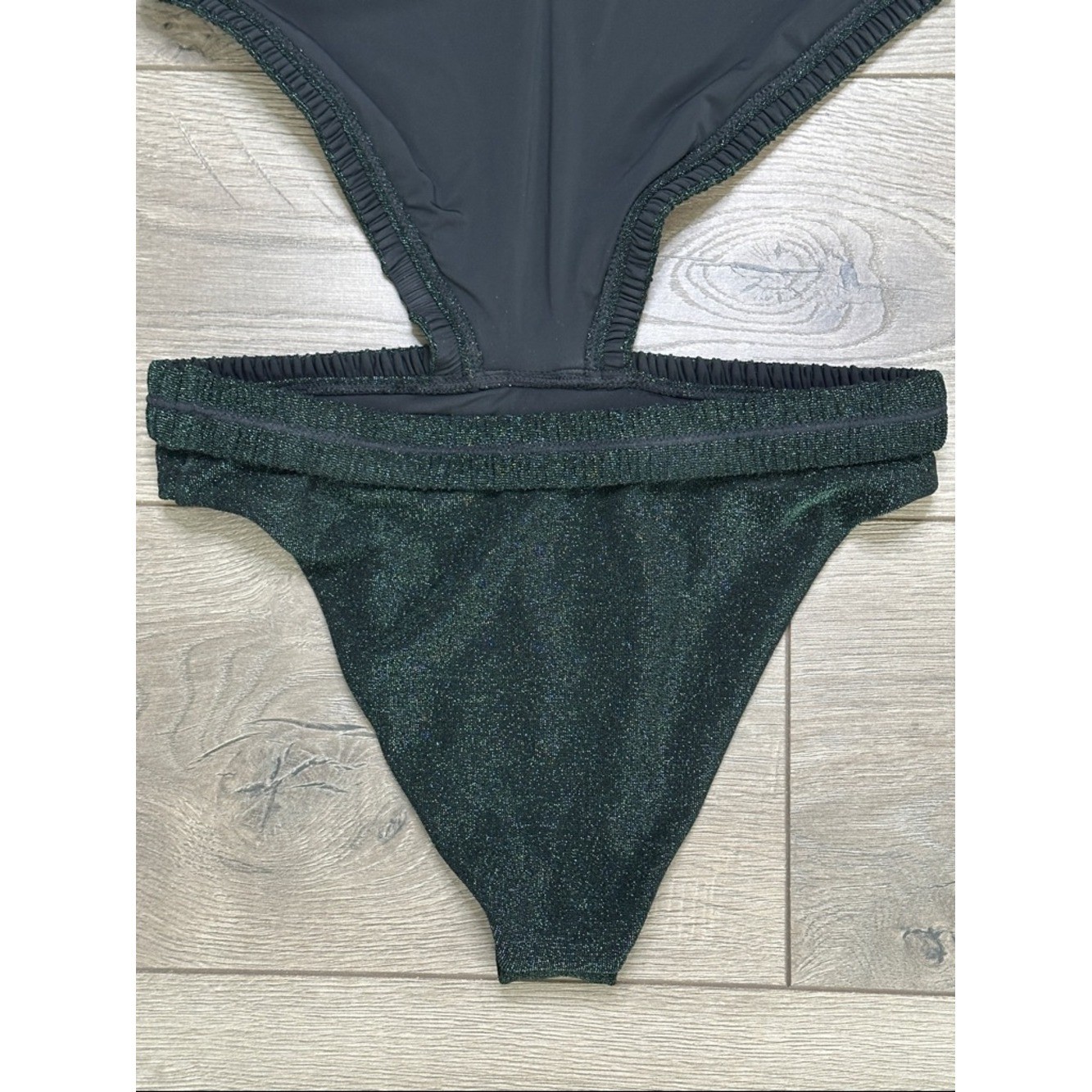 Devon Windsor Yara Shimmer Cutout One Piece Swimsuit Midnight Green Size XS