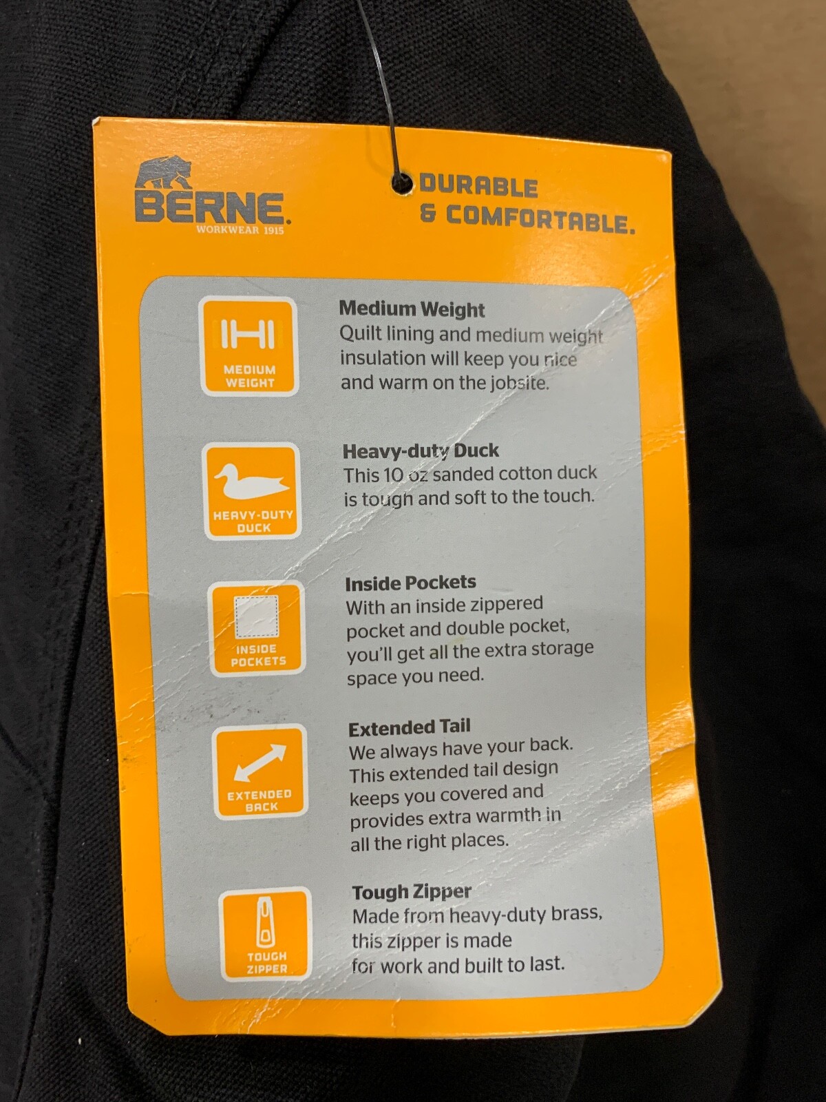 BERNE MENS COAT QUILT LINED DUCK CANVAS BOMER JACKET – L