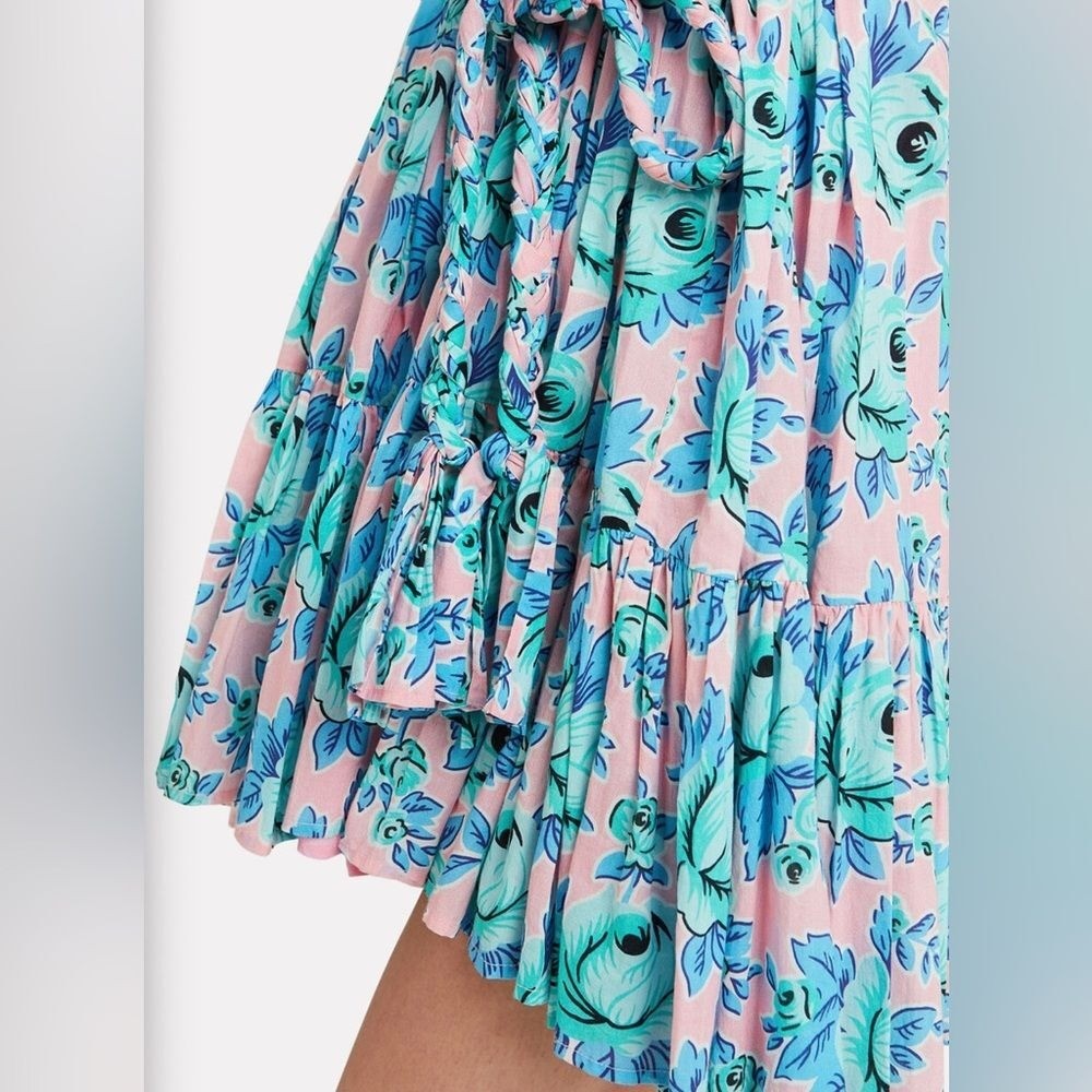 Rhode Nala Mini Dress Printed Cotton Blue Pink Floral Pop Size Large