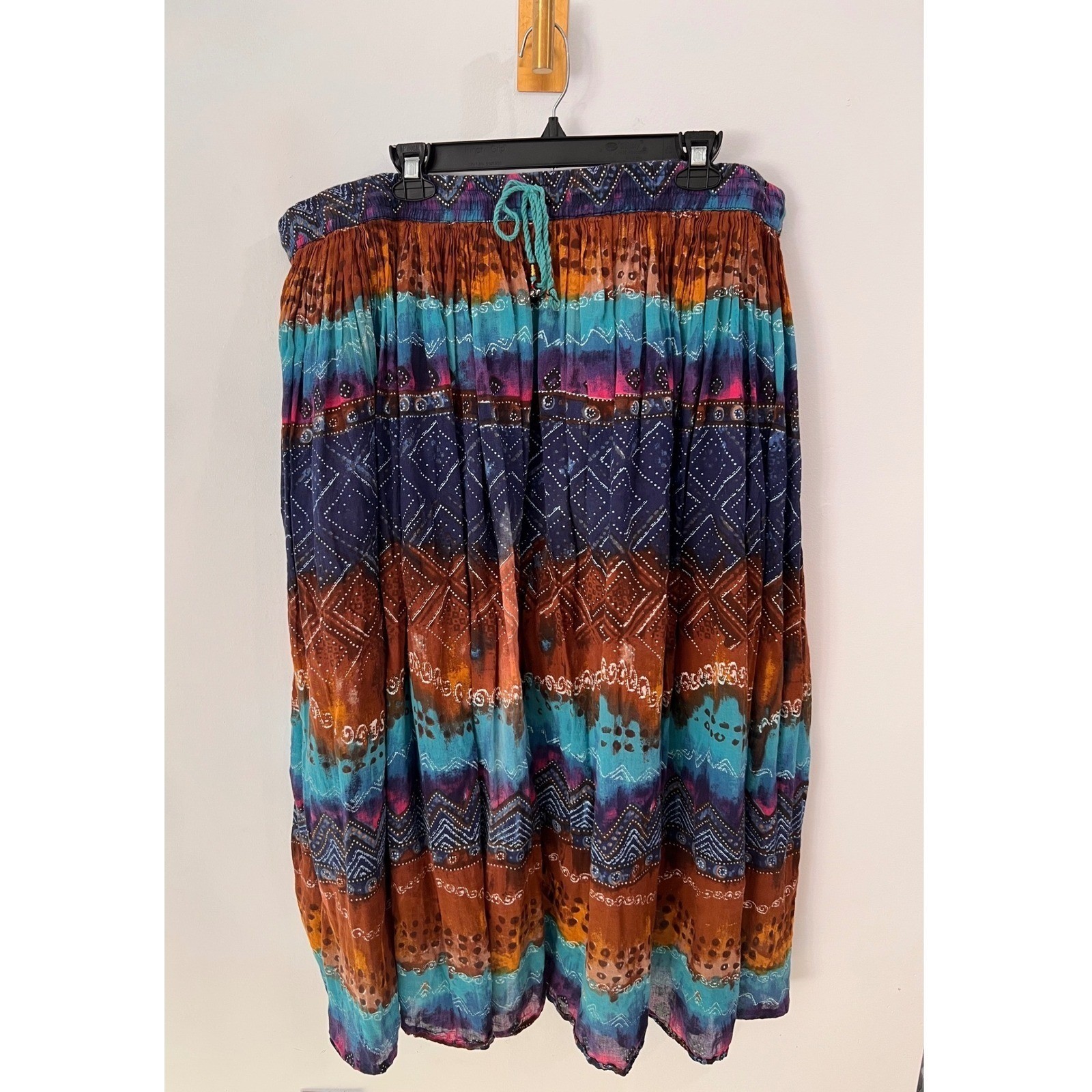 Vintage Take Two Maxi Skirt Boho Tribal Batik Print Festival Hippie Cotton 3X