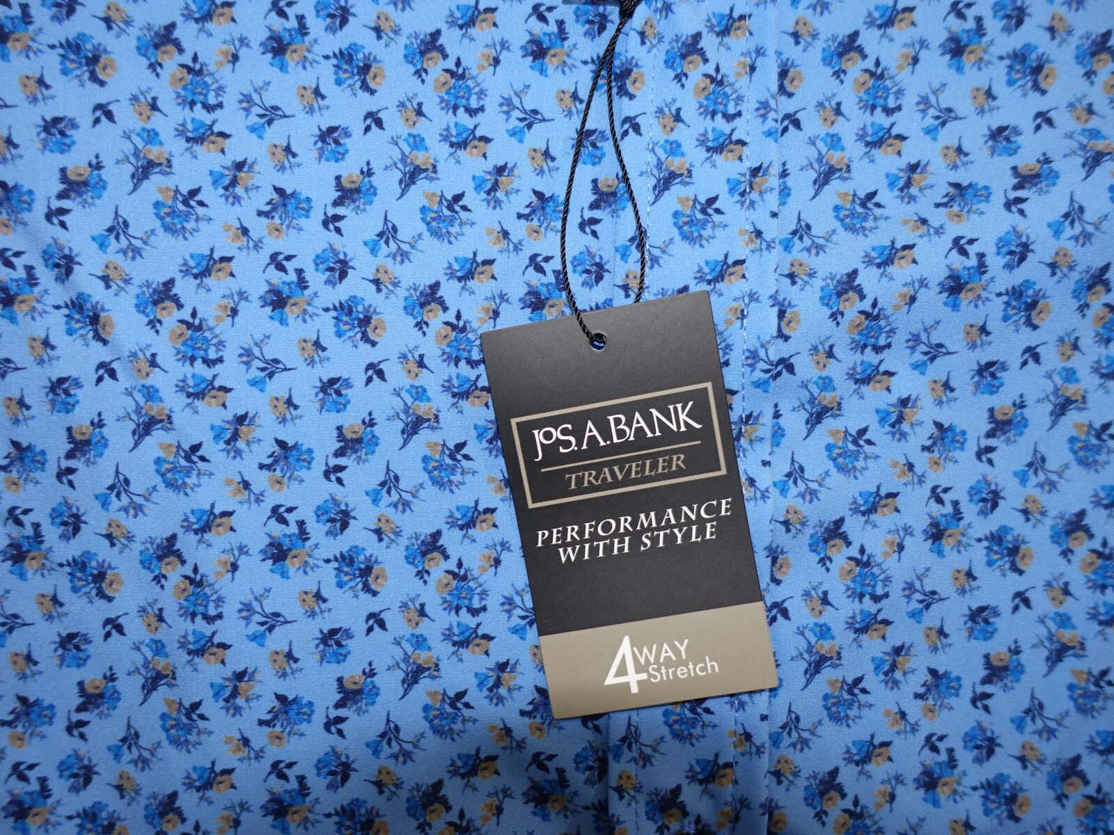 Jos. A. Bank Mens Slim Fit Button Front Shirt Large NWT Long Sleeves Floral Blue