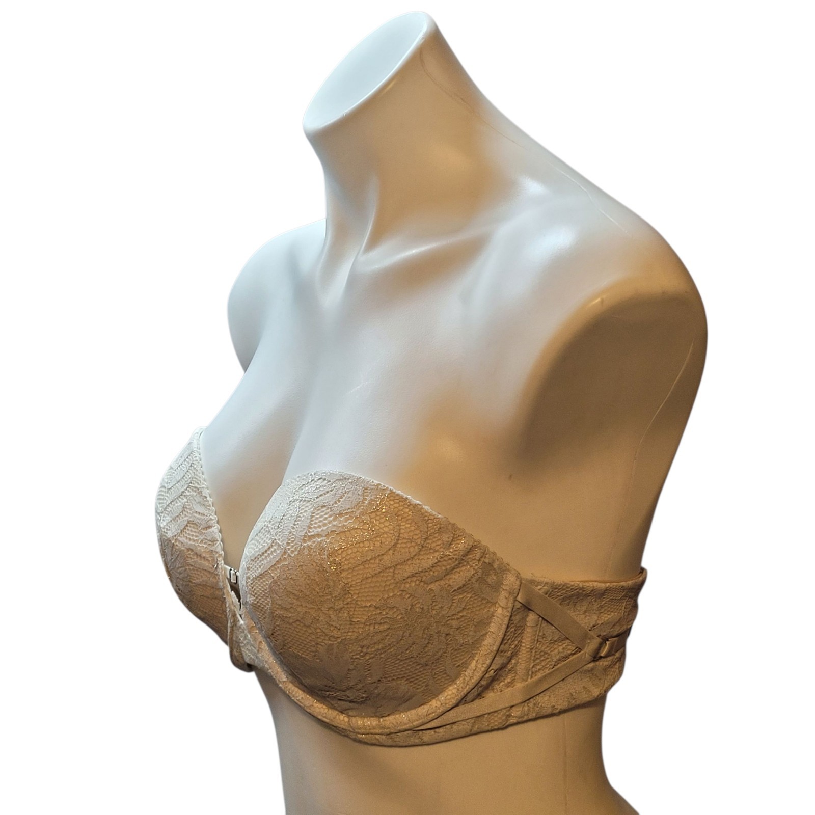 Victoria’s Secret 34D White Lace Multiposition Bra No Straps Small Stain
