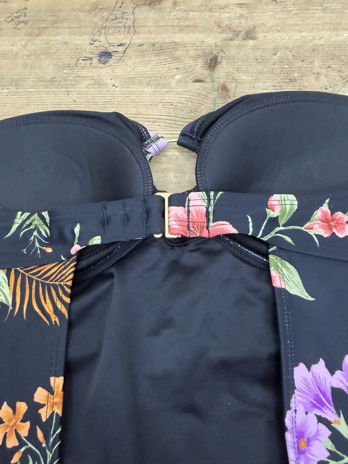 Shade & Shore XL Strapless Bandeau One Piece Tummy Control Floral Black