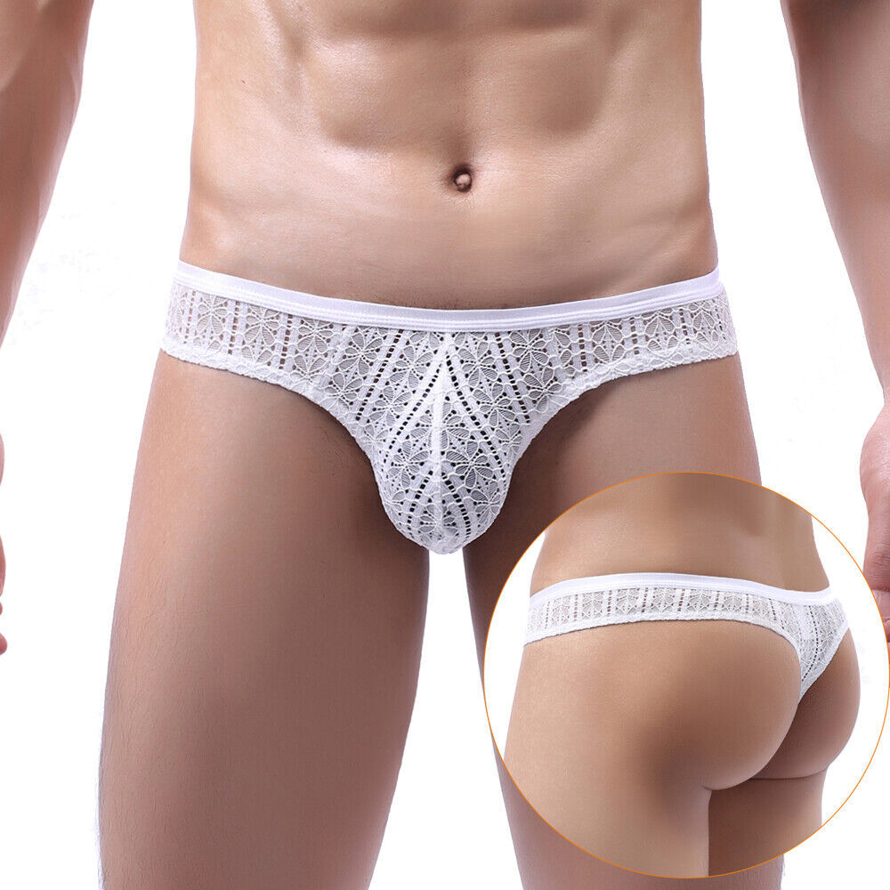 Mens Lace G-string Sexy Sissy Thongs Bikini Briefs Shorts Lingerie Underwear US