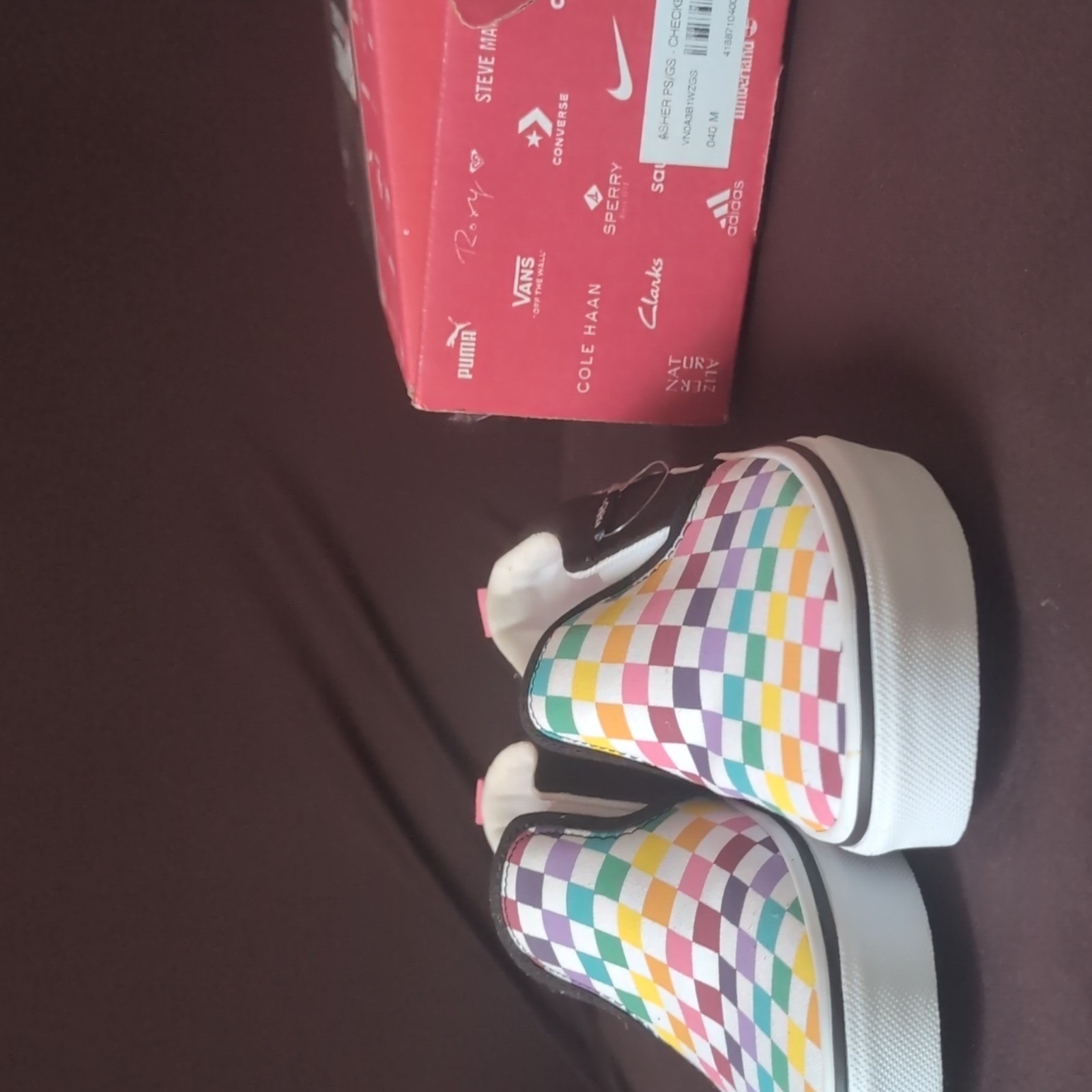 Rainbow Checkerboard ASHER Vans Size 4 US women (Never Been Used
