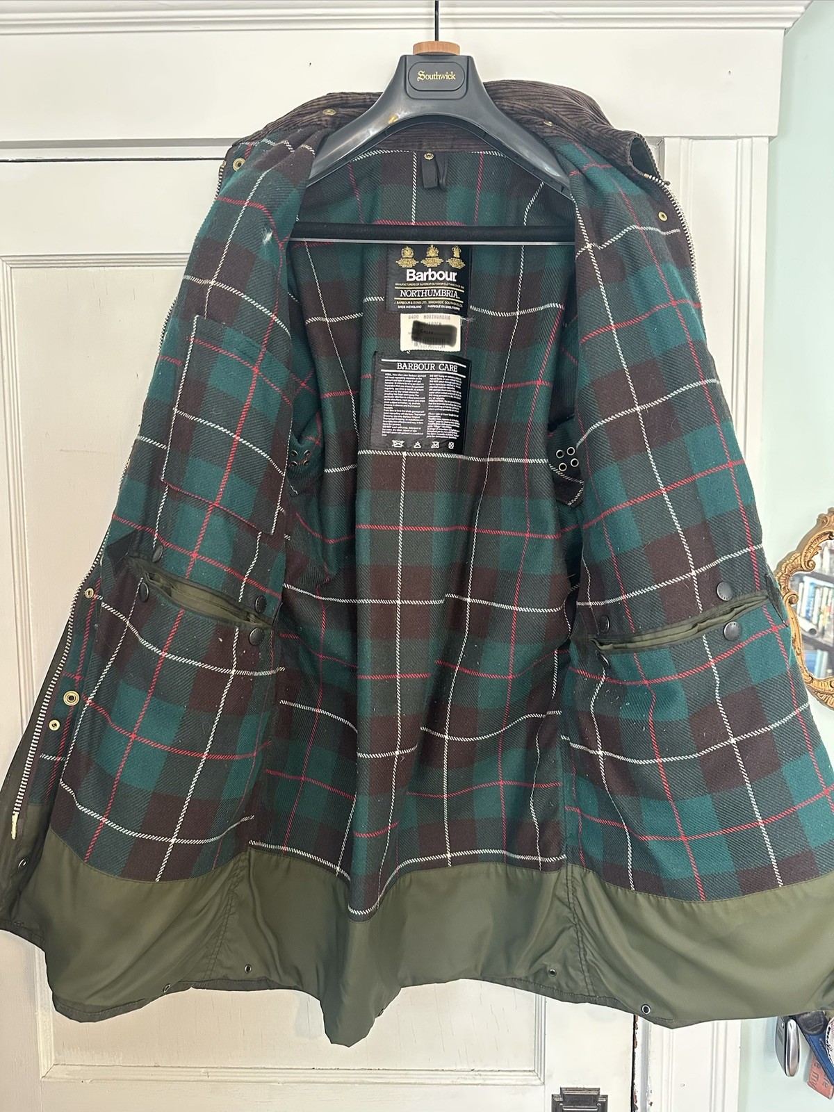 Men’s 1993 Barbour Northumbria Waxed Canvas Jacket c40 England Sage Green 8 oz
