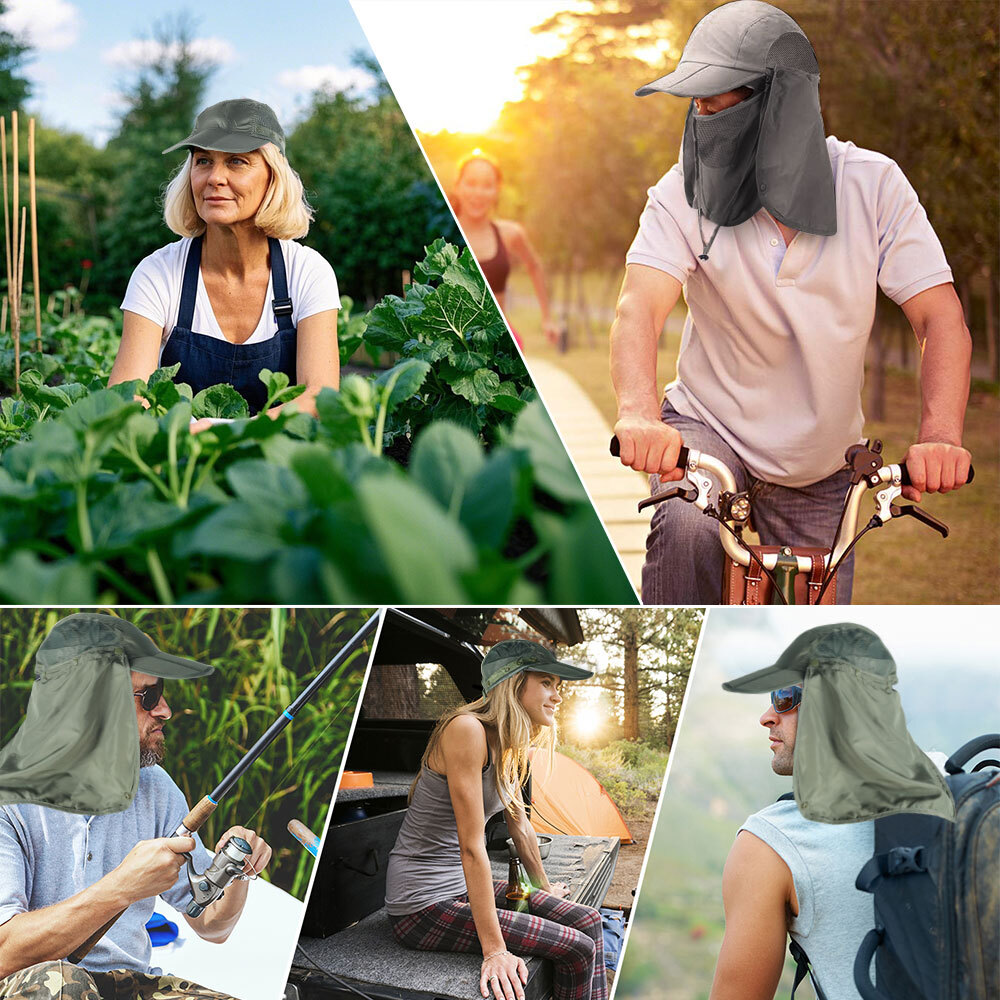 Sun Hat Removable Mesh Face Neck Flap Cap UV Protect for Outdoor Fishing Hiking