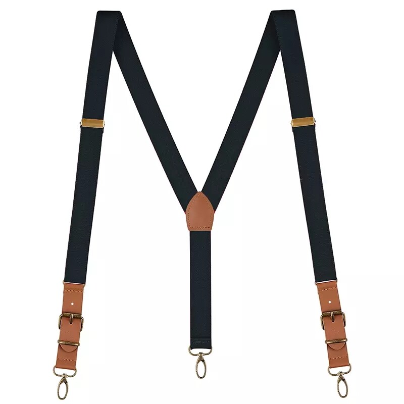 2PCS Men’s Suspenders Y Back Adjustable Leather Y-Shaped Hooks Pants Braces