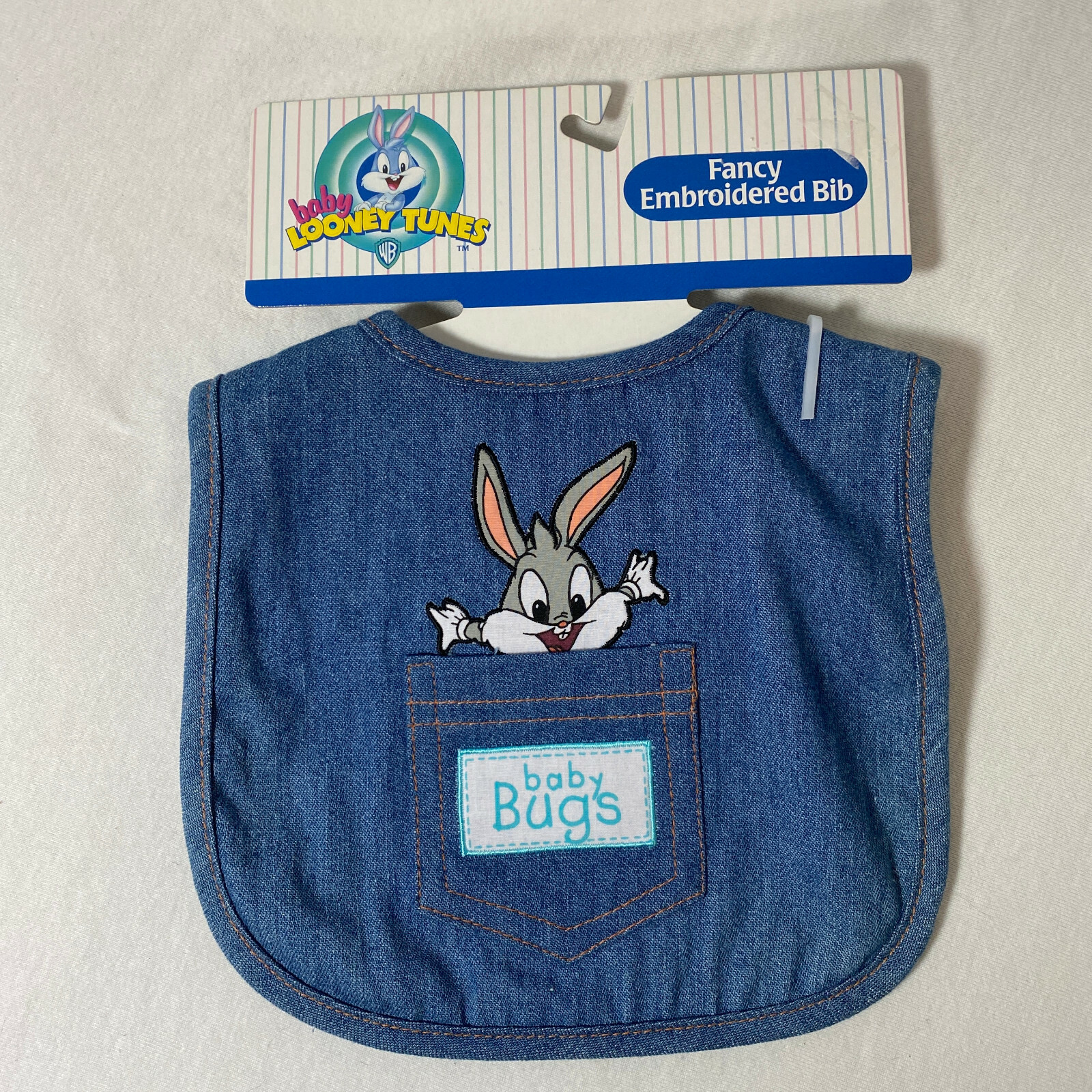 Baby Looney Tunes Vintage 1998 Denim Embroidered Bib – New – Free Shipping