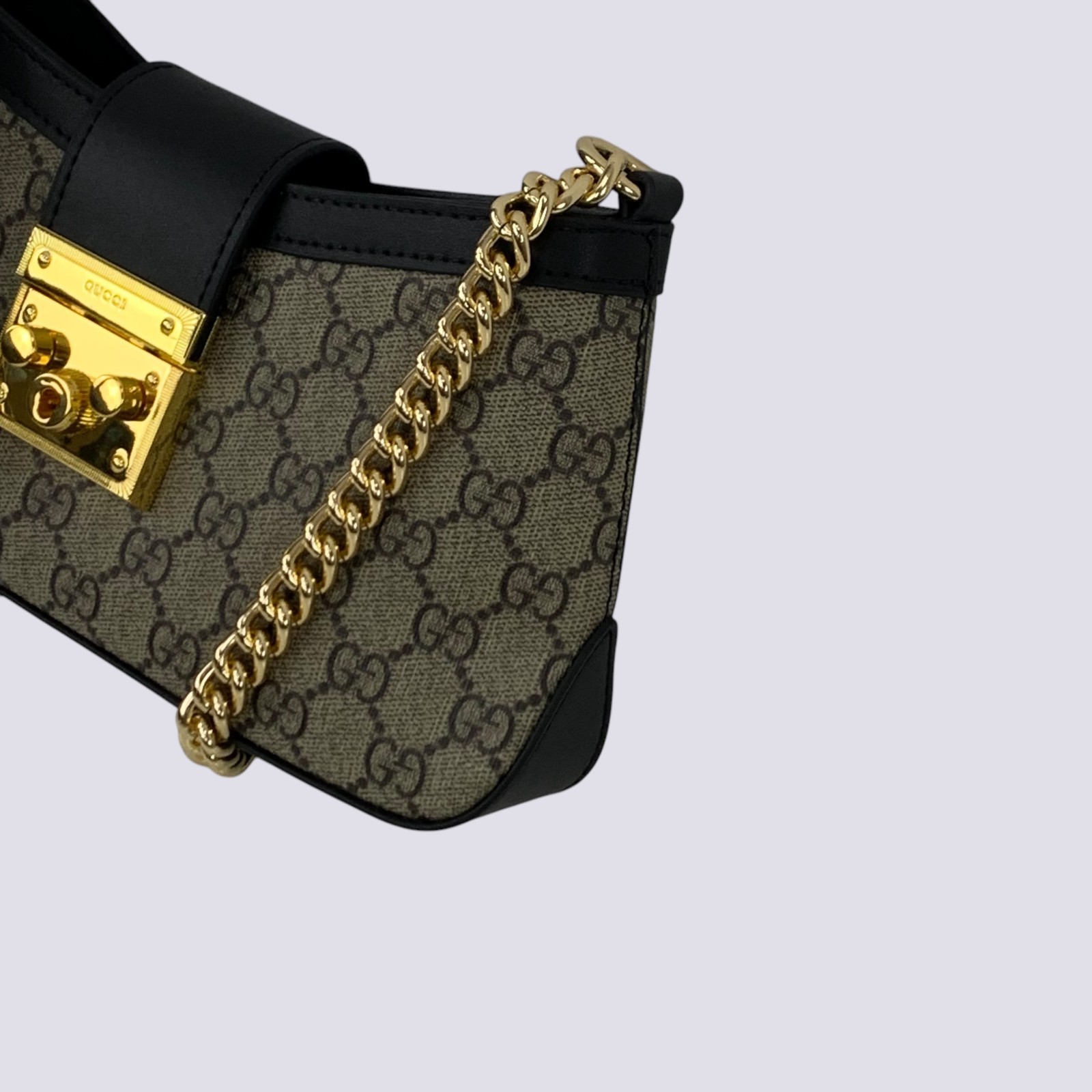 Gucci GG Monogram Padlock Small Shoulder Bag Black Leather 811705