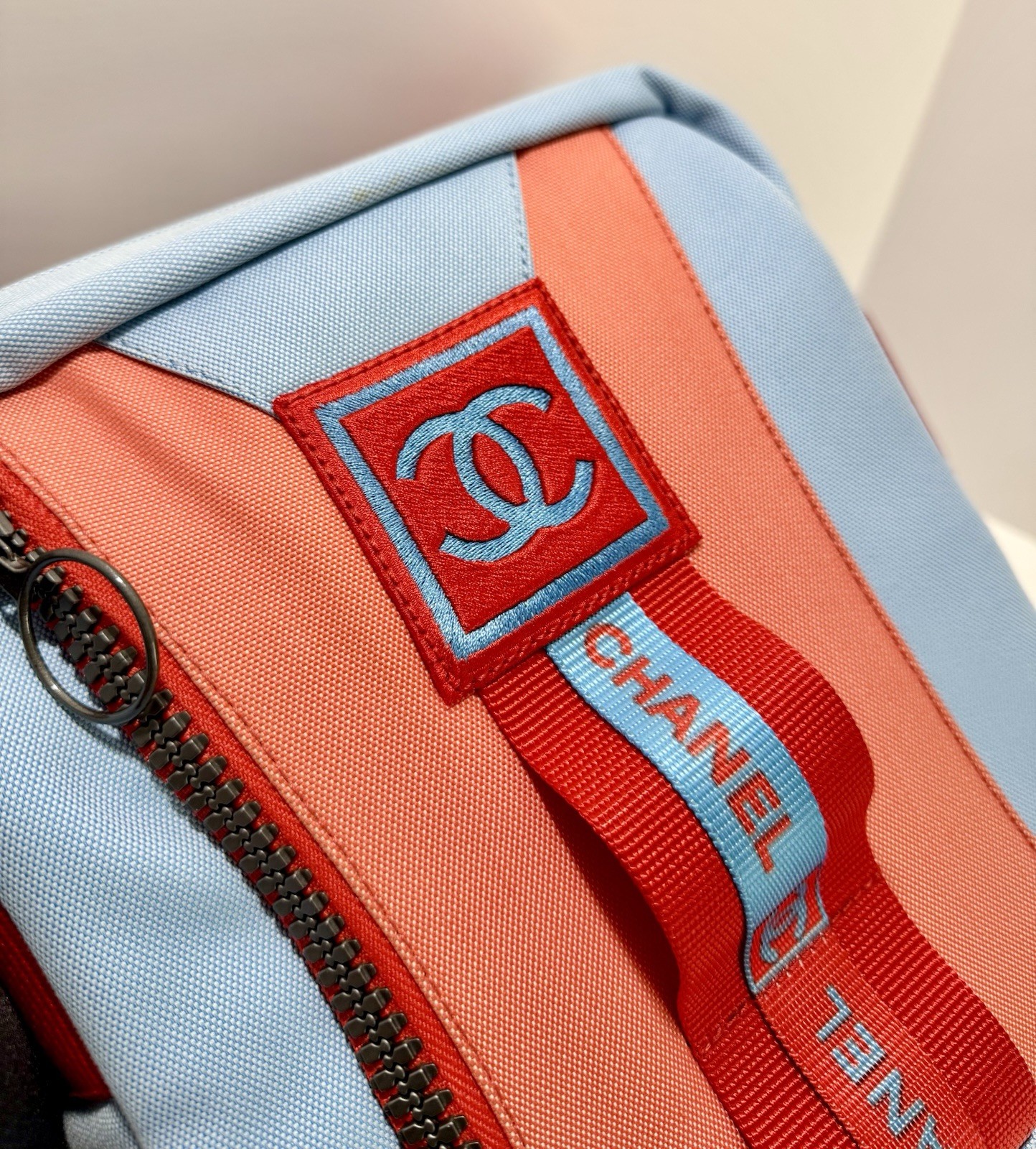 Chanel Sport Line Red Blue Medium Crossbody Vintage Unisex Canvas Nylon CC Logo