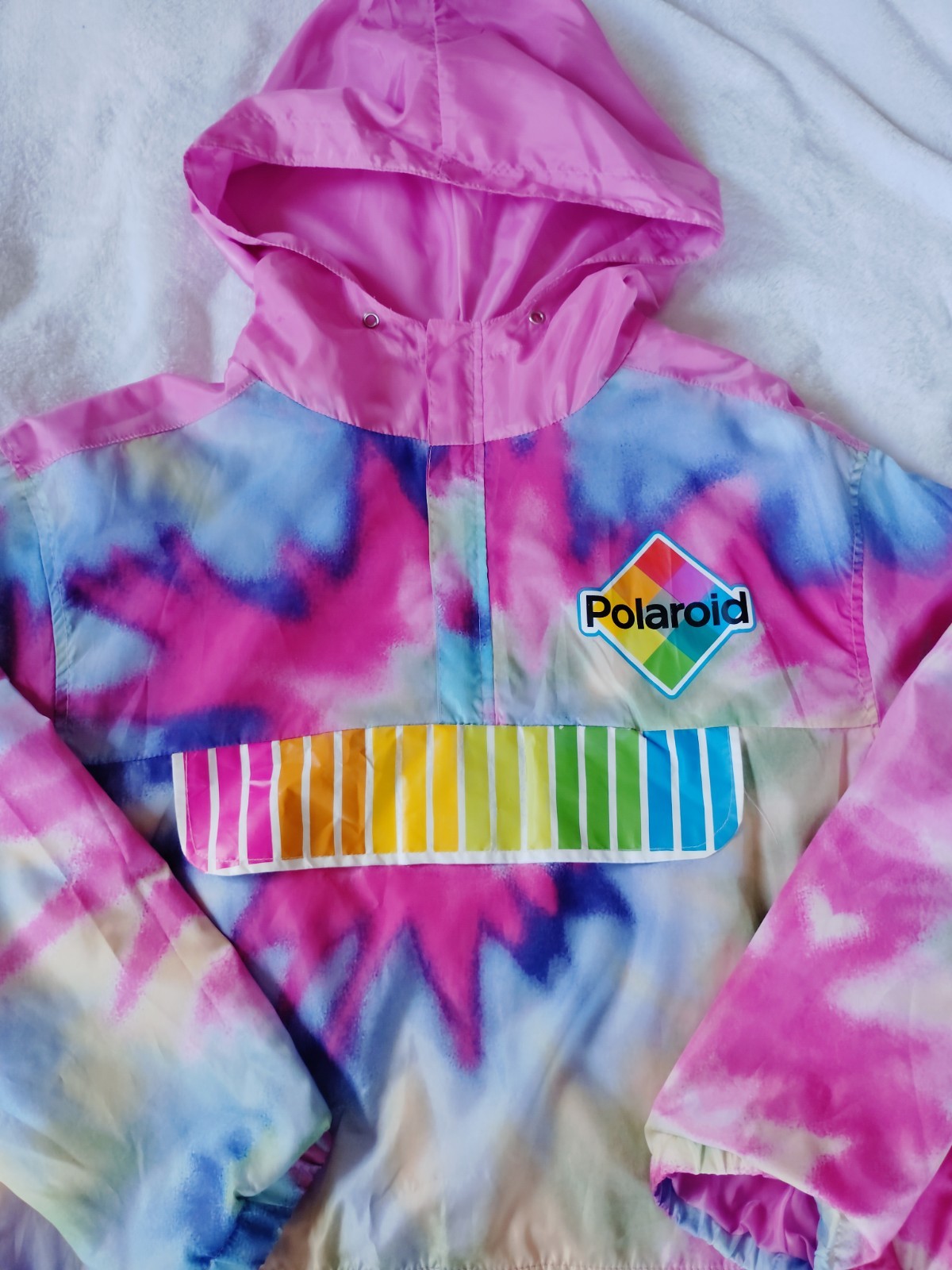 Womens Polaroid Windbreaker Pullover Jacket Tie Dye Retro Style L