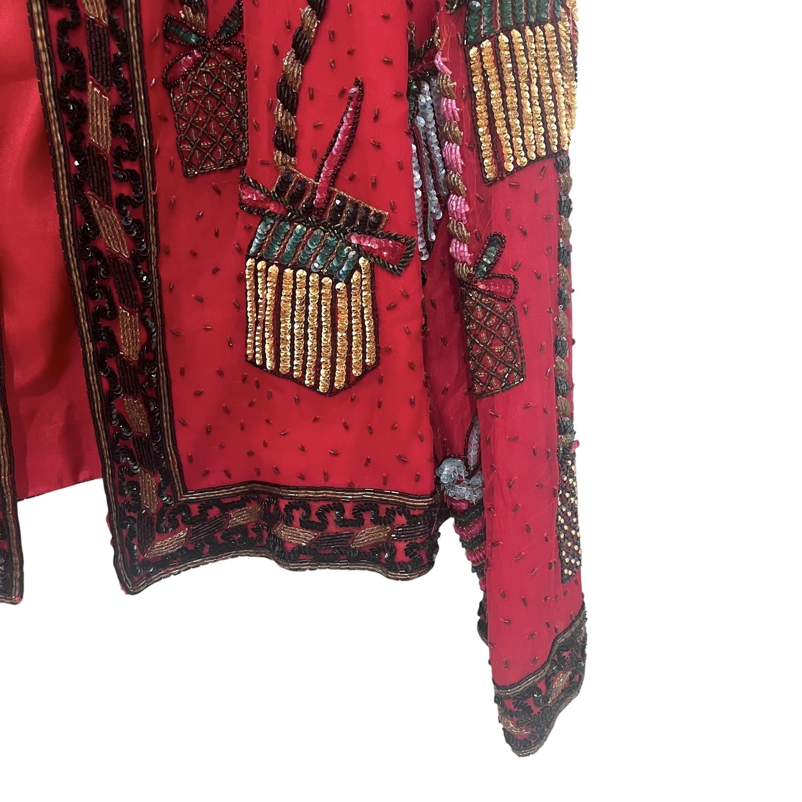 Vintage Scala Beaded Jacket Womens Red Sequin Holiday Party Gift Present L-XL