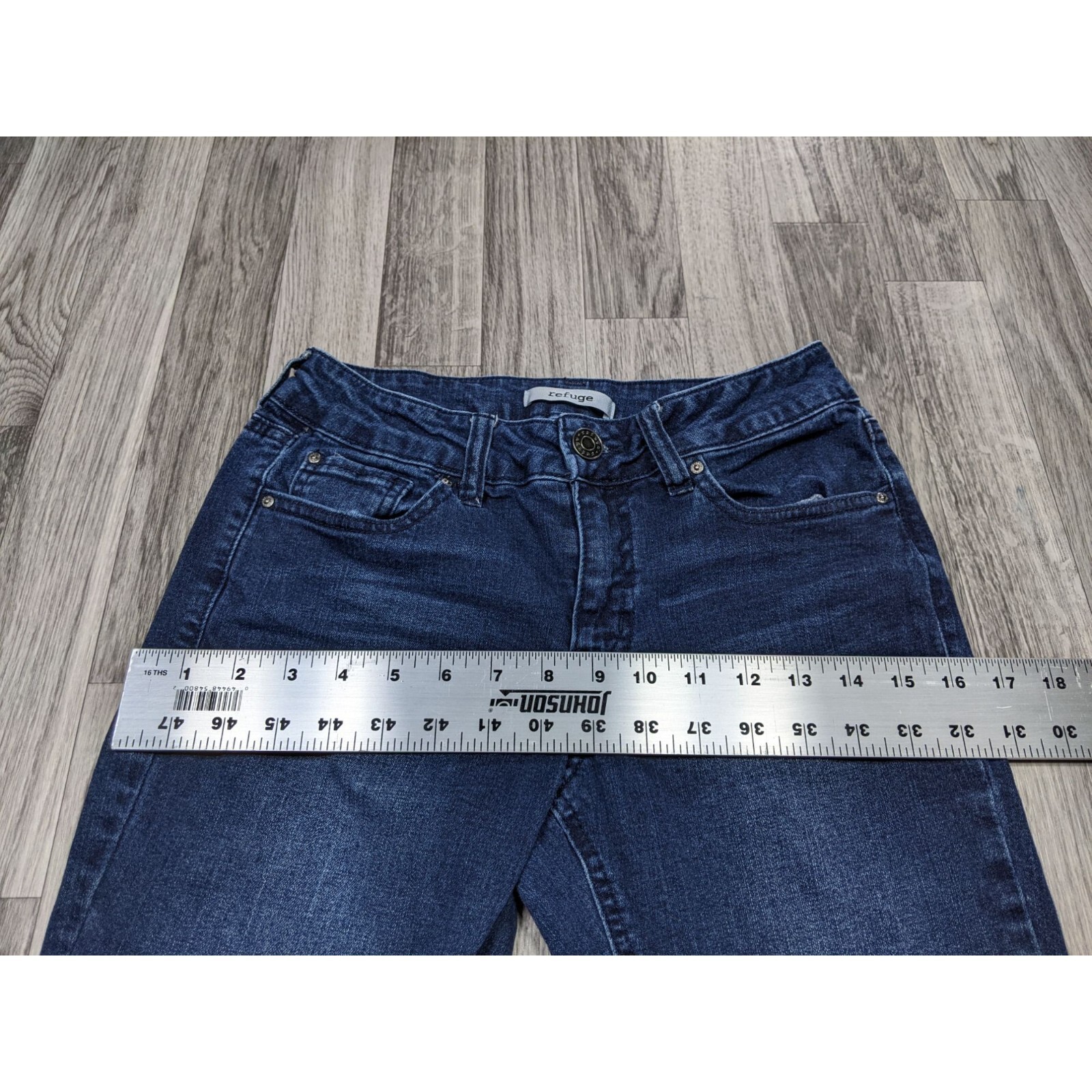 Refuge Womens Size 2 Distressed Fringe Hem Whiskered Skinny Denim Blue Jeans