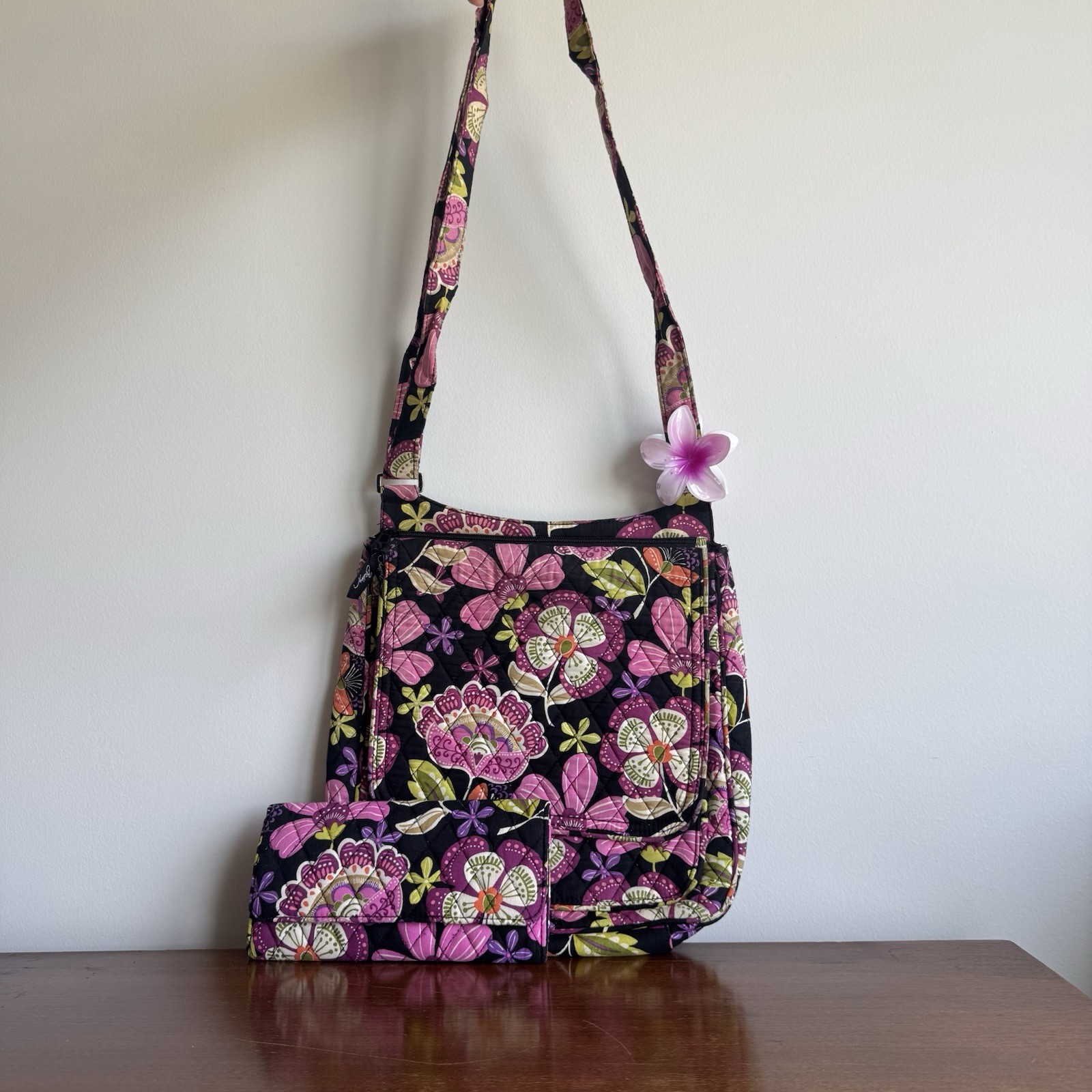 Vera Bradley Crossbody and Wallet Pirouette Pink Retired Floral Matching Set
