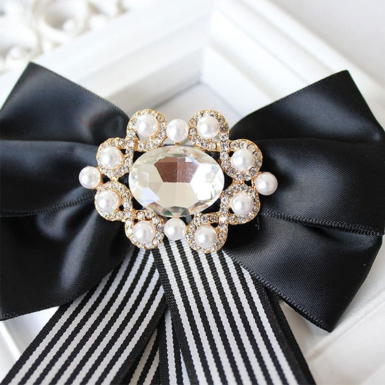 JKQBUX Korean Chic Ribbon Bow Tie Brooch Pins for Women Girls Retro Plaid Bow…