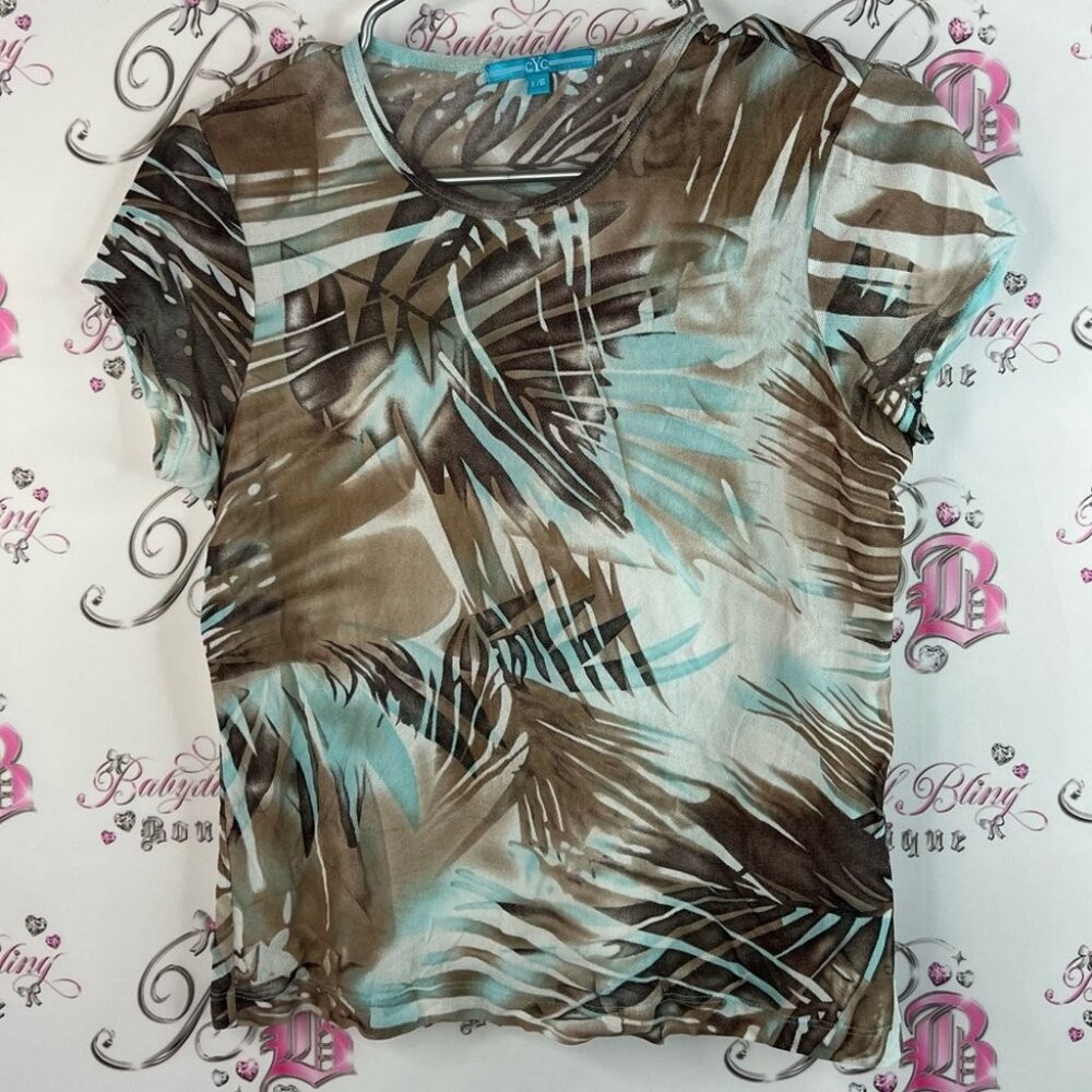 Cyc tshirt tee leaf tropical leafs floral Print Women Top brown blue stretchy