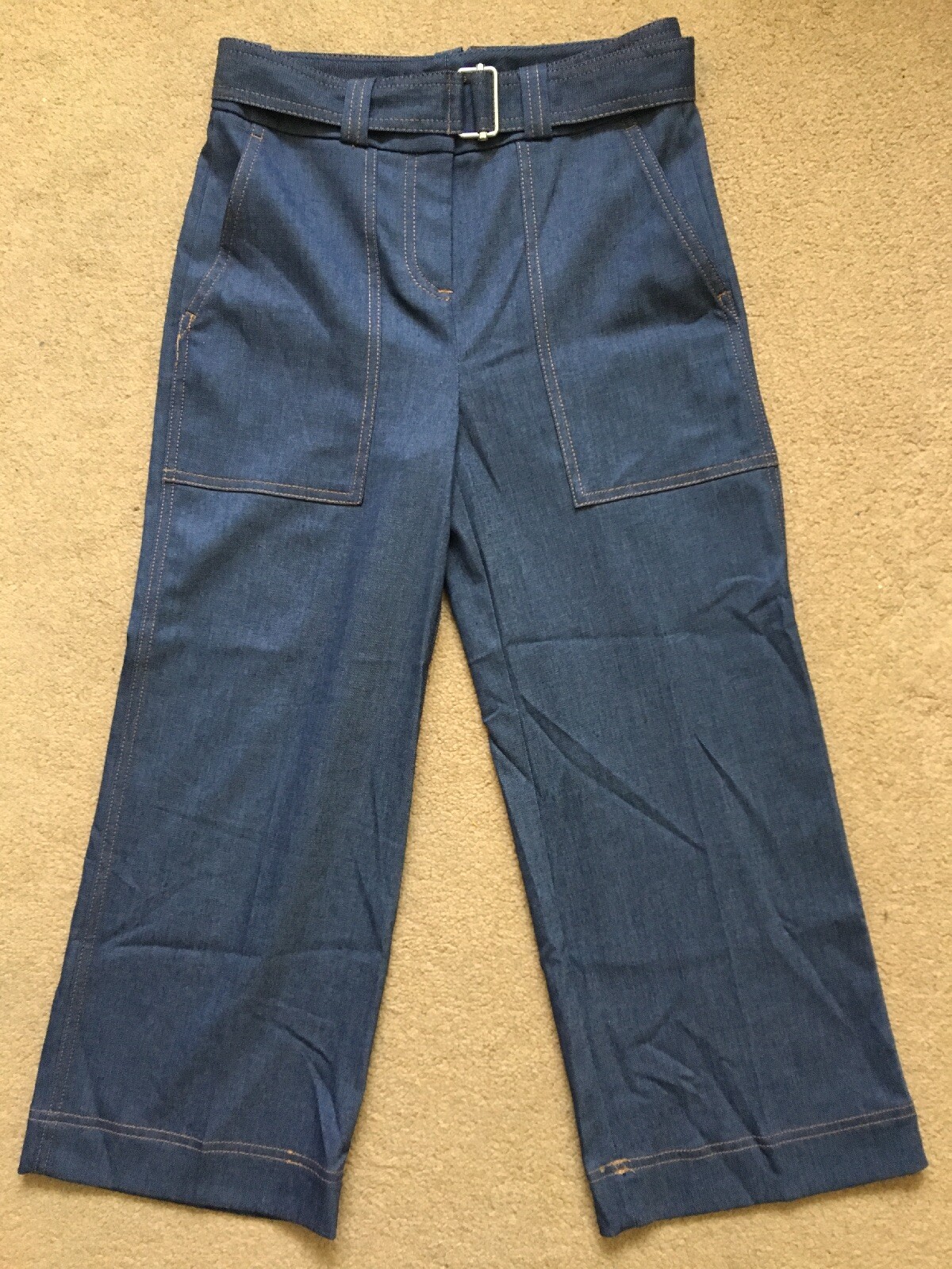 Next Women’s Indigo Denim Wide Crop Stretch Blue Trousers, UK8 Long, L25″, £42