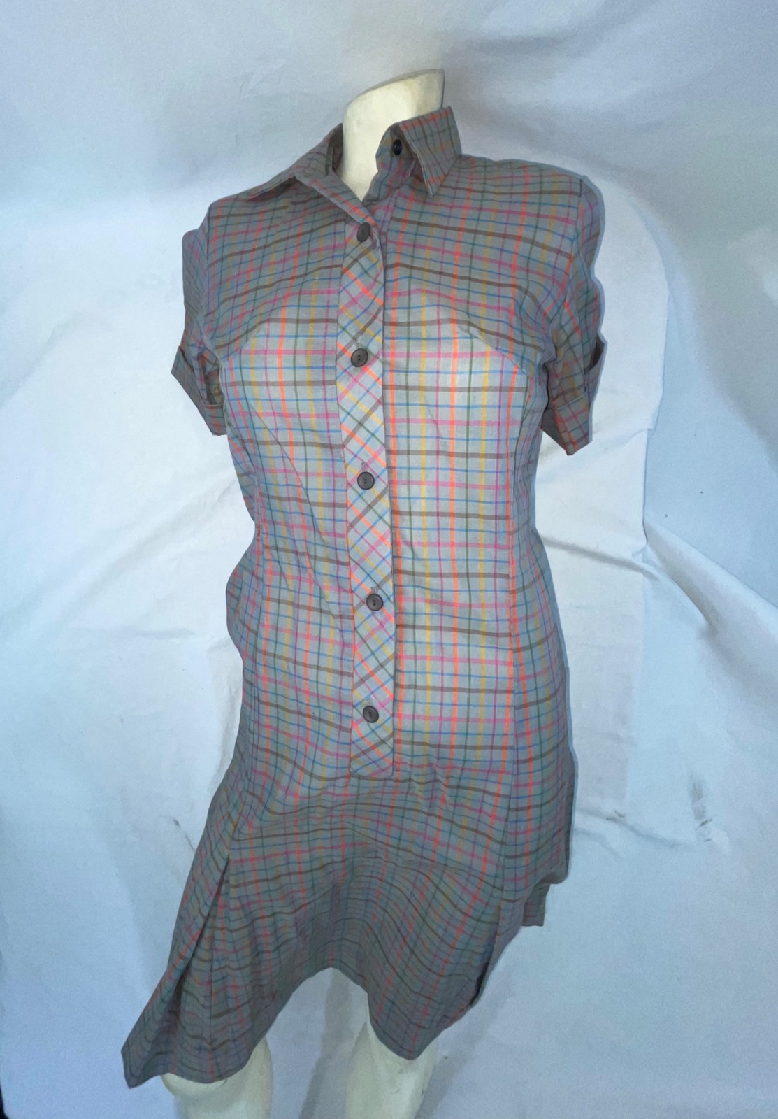 VTG 60S 70S WOMENS SMALL STRIPED UNIFORM BUTTON FRONT ROCKABILLY SCOOTER DRESS
