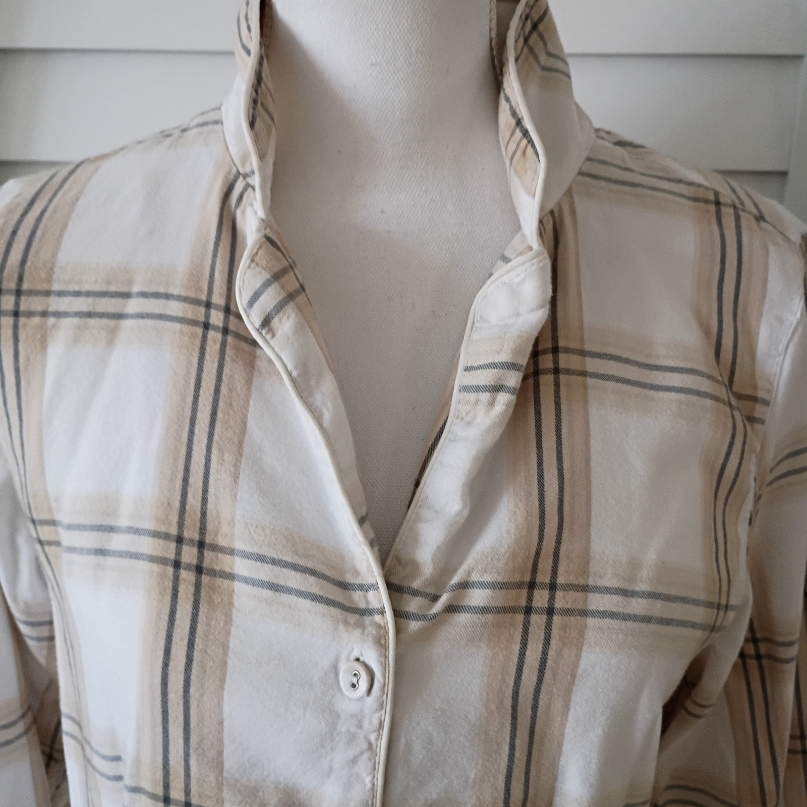Soft Surroundings beige Plaid long sleeve Nightshirt lounge soft flannel S