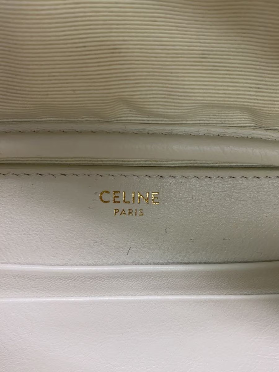 CELINE Body Bag Quilted C Charm Shoulder Bag Leather White