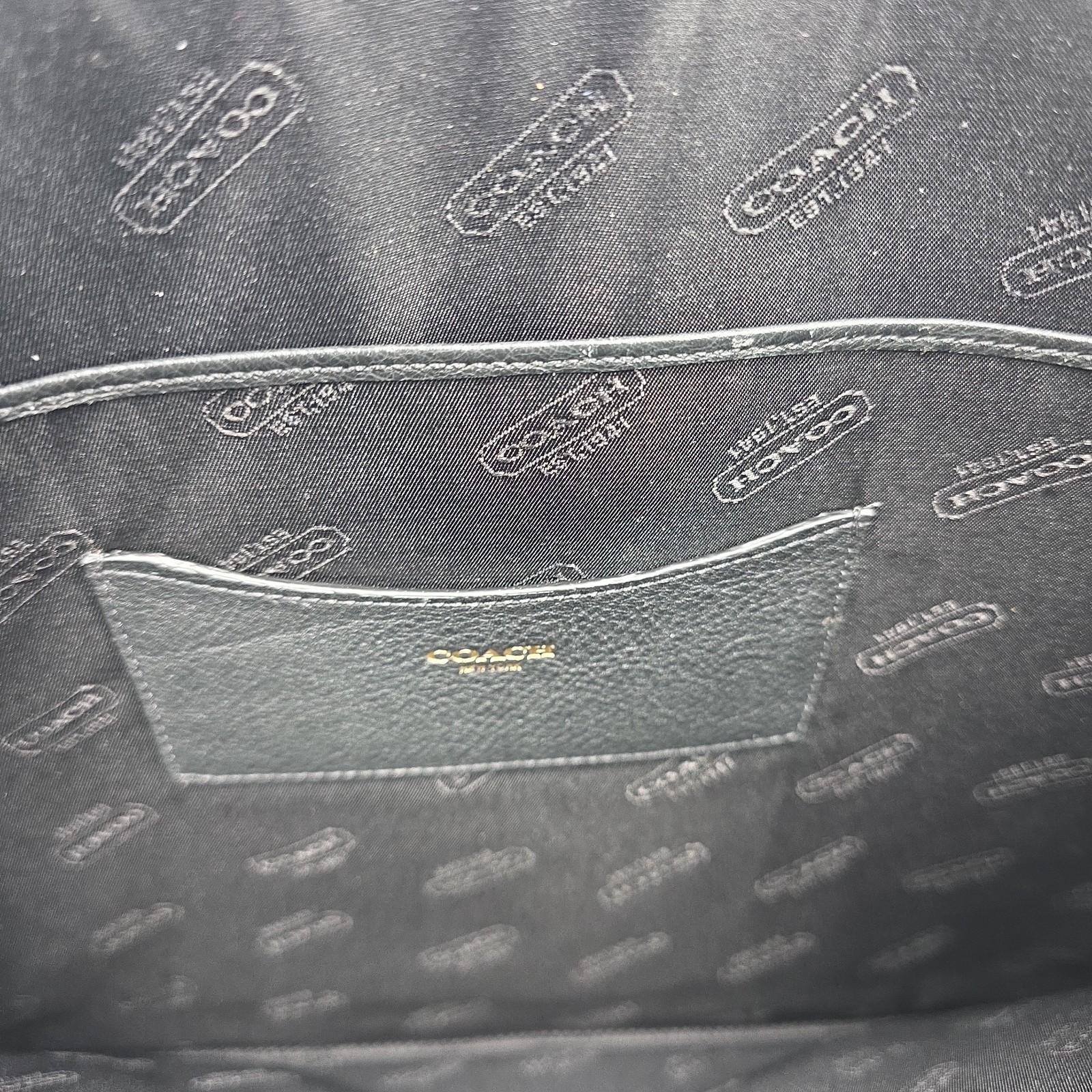 Coach Crosby Push Lock Black Pebbled Leather Zip Top Pouch Bag Document Table