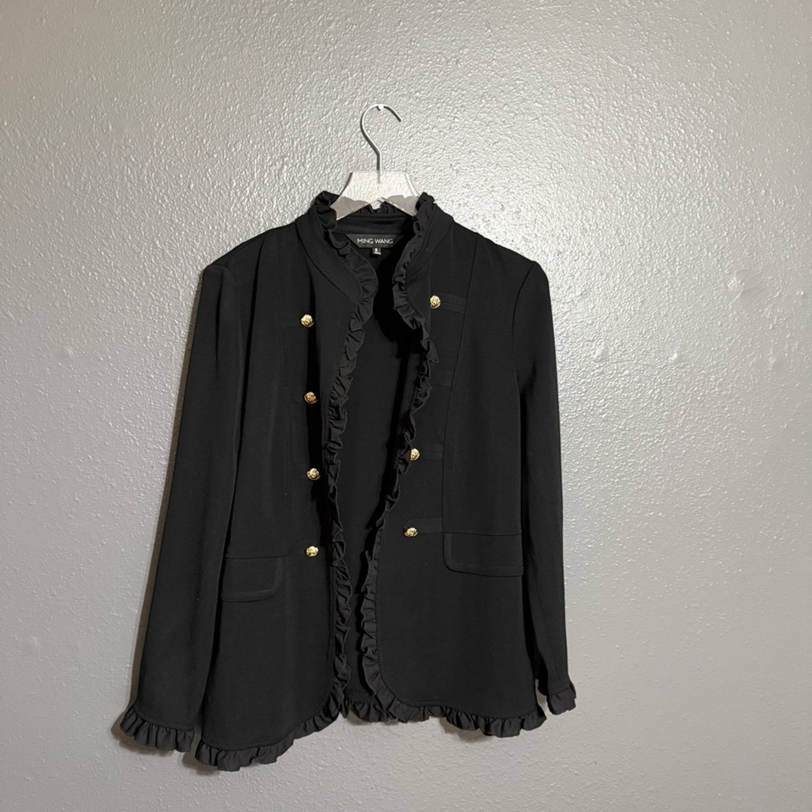 Ming Wang Ruffle Edge Open Front Knit Jacket Size S