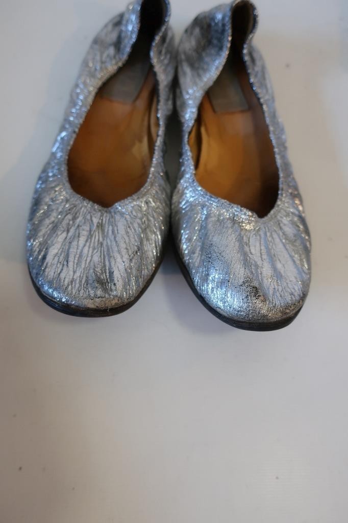 Womens Lanvin Metallic Silver Leather Ballet Flats 40 1/2 /US 10.5