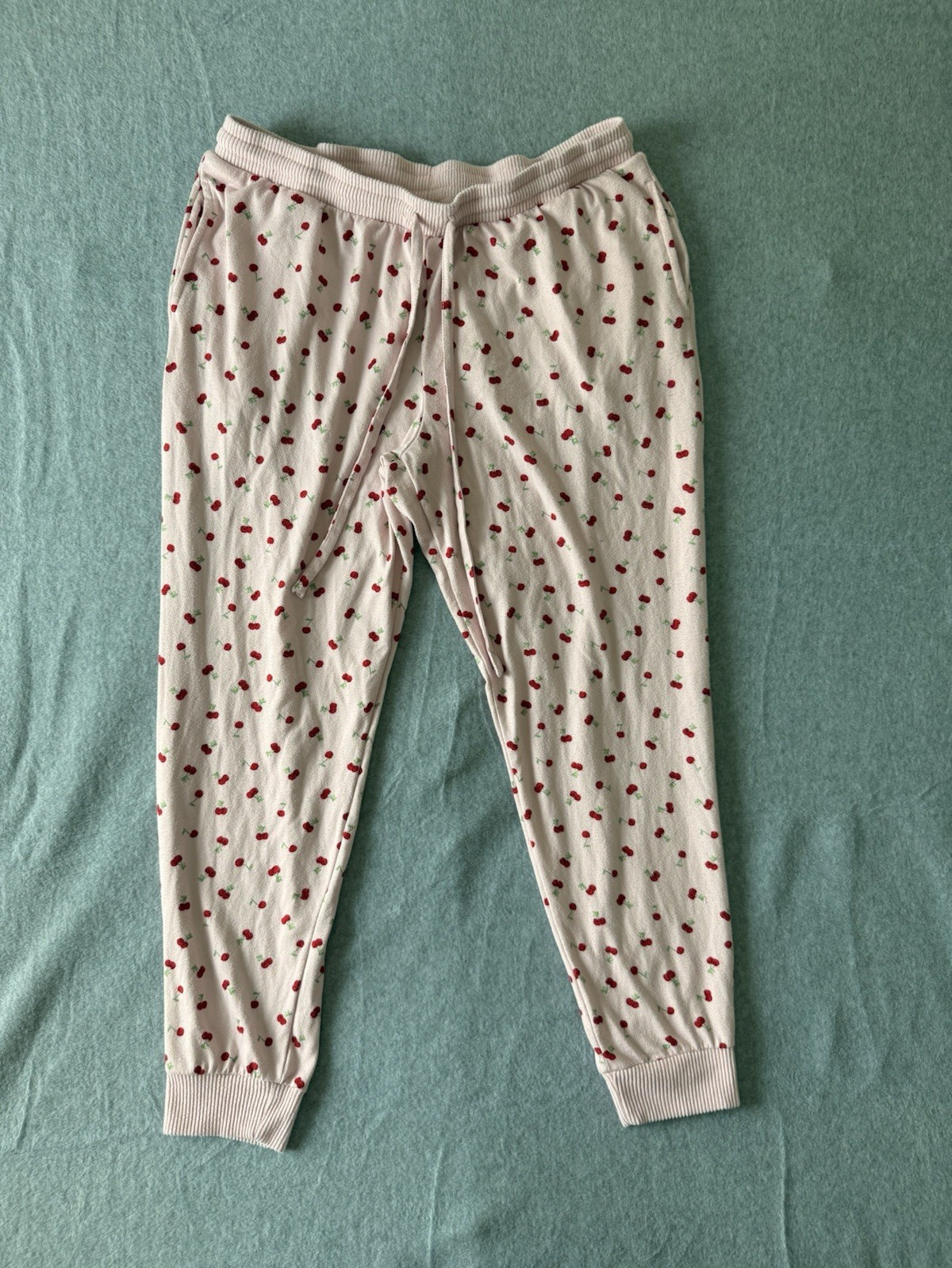 Joyspun Girls XL (16-18) Pink Cherry Print Jogger Lounge Pants Pockets