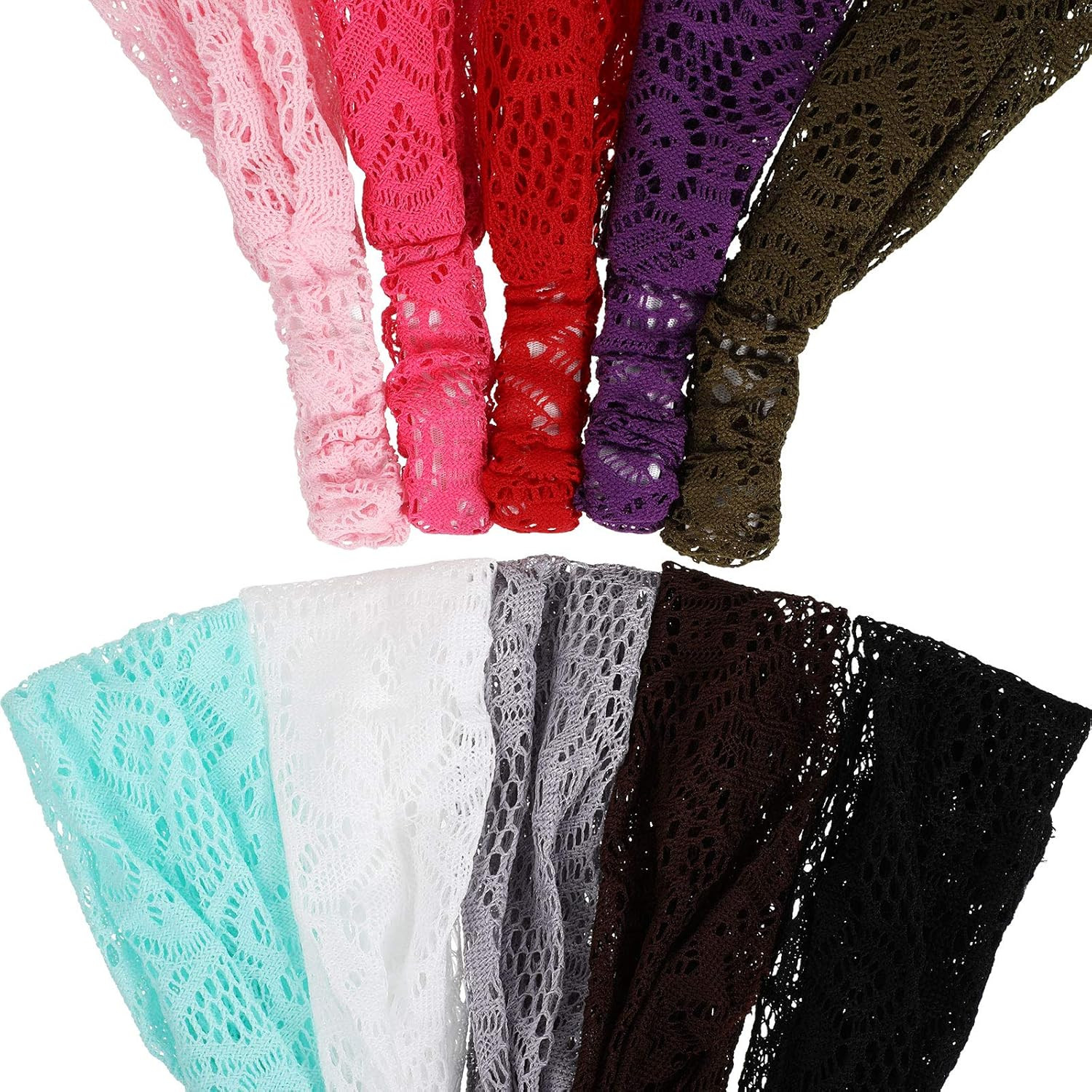WILLBOND 10 Pieces Lace Elastic Headwrap Lace Elastic Headbands Boho Bandana Boh