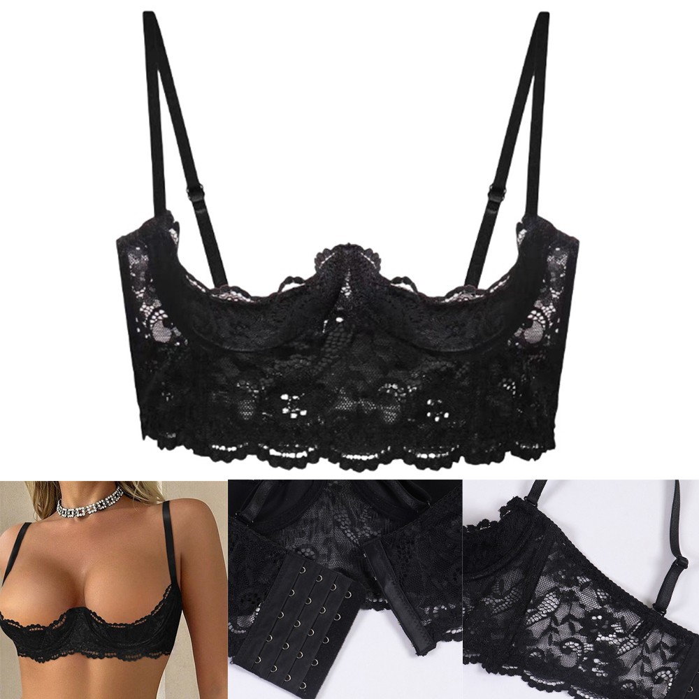 Sexy Womens Cupless Open Bra Bralette Lace Lingerie Underwear Half Cup Bra US