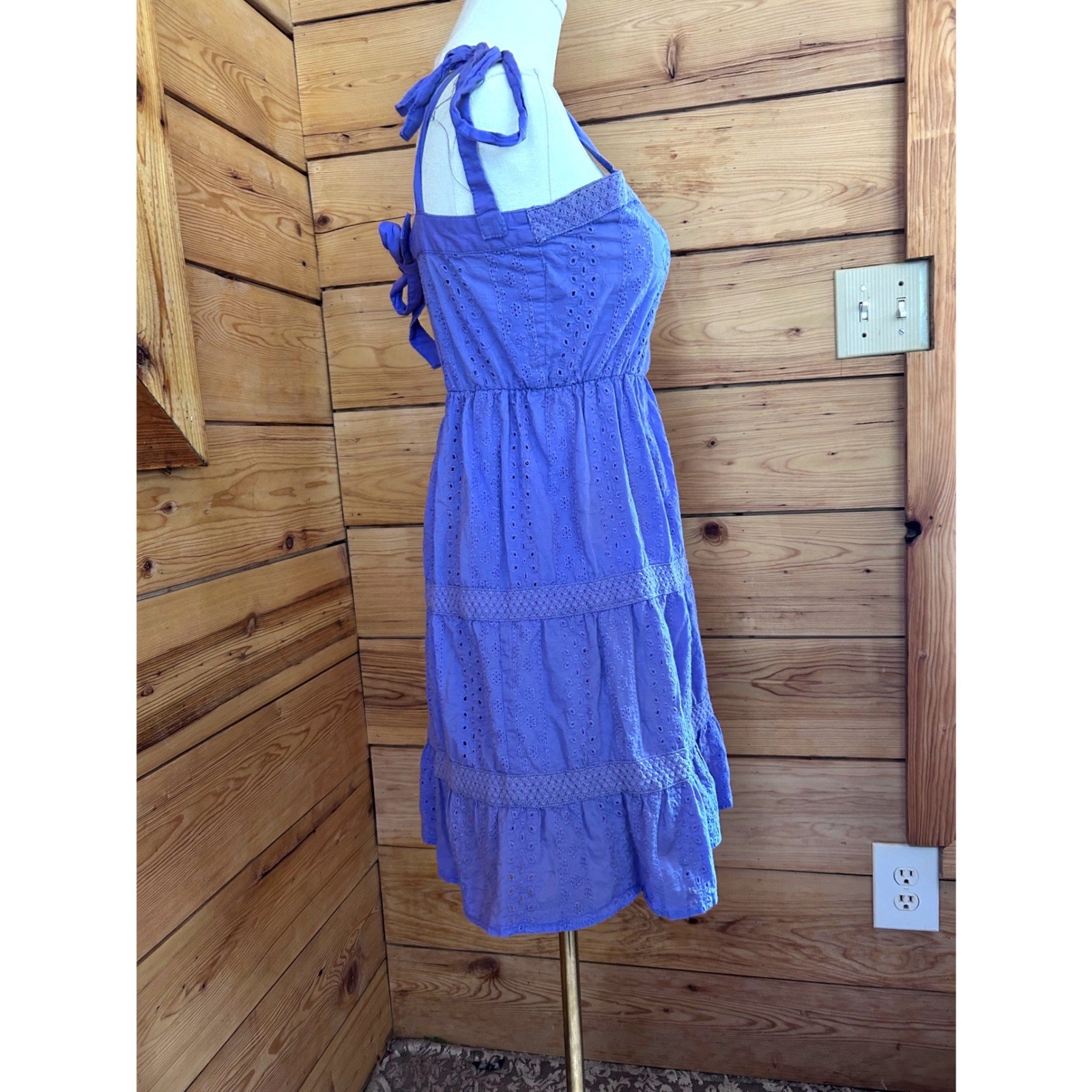 Eyelet Cotton Sundress Women Small Periwinkle Tiered Ruffle Lace Sim & Sam