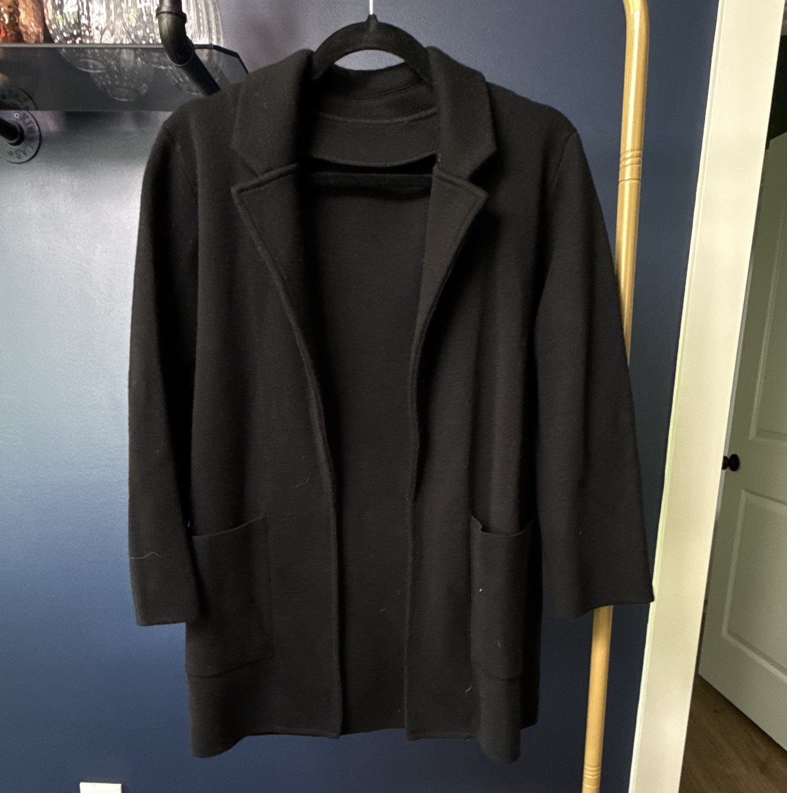 J.Crew Women’s Black Open Front Merino Wool Coatigan Cardigan Pockets S