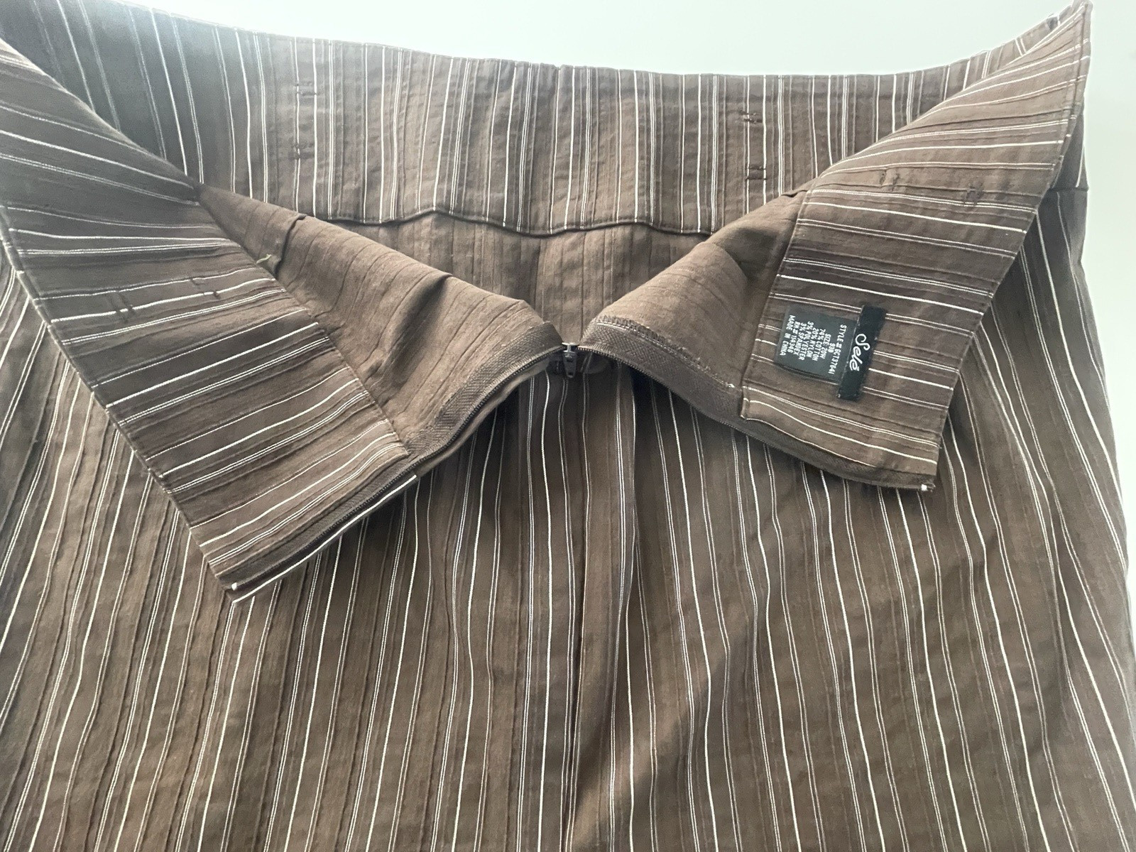 Sole Brown Pinstripe Midi Skirt womens 14 Career Office Stretch Side Slip Y2K