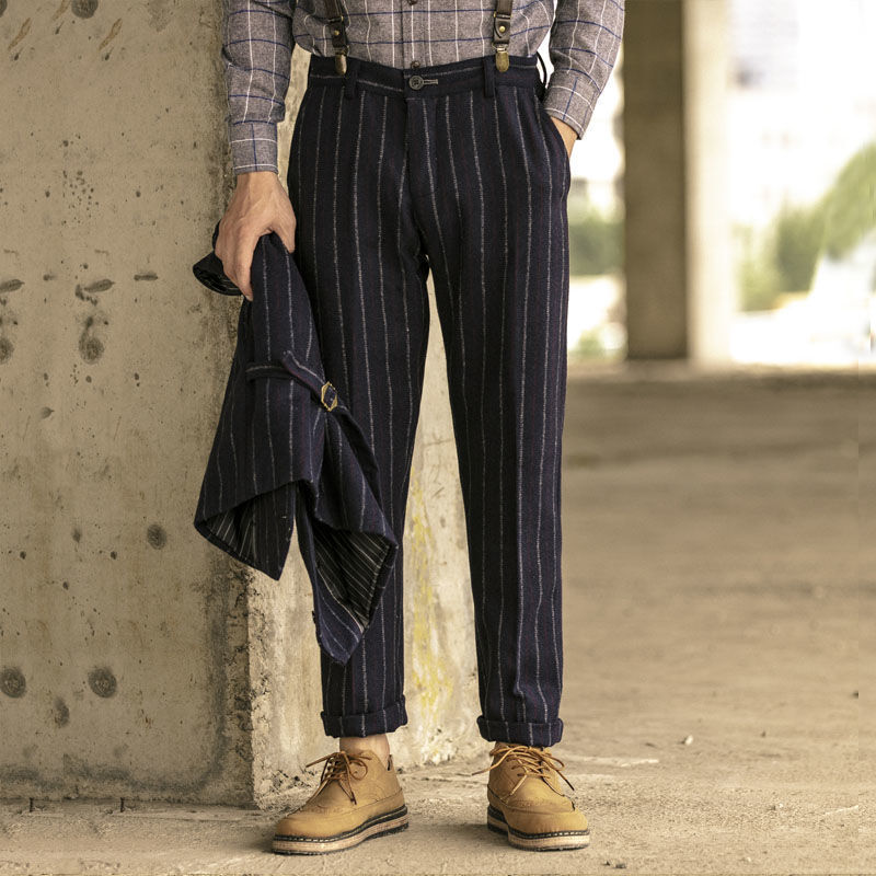 Men’s Trousers Pants Retro Striped Casual Pants For Men Business Suit Plus Size
