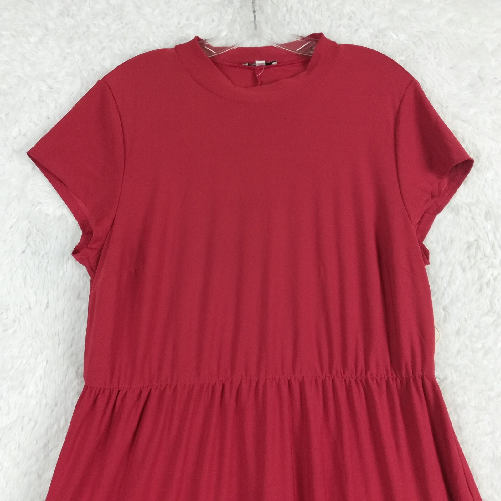 A. U. W. Womens Dress Fit & Flare Red Tiered Above Knee Short Sleeve Plus 1X New