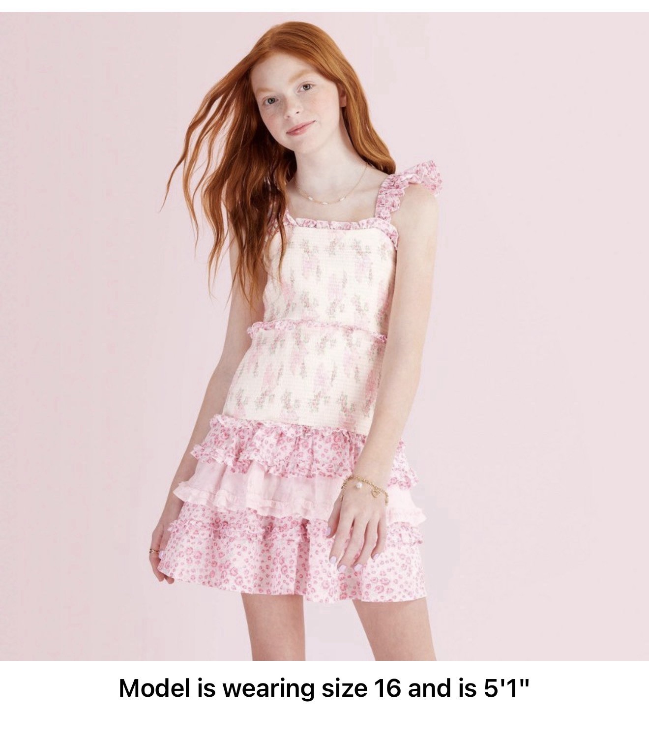 LoveShackFancy x Target Evie Smocked Tiered Ruffle Floral Dress Pink 16