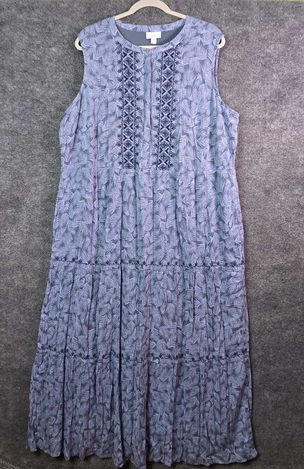 J Jill Dress Womens XL Tall Blue Cotton Embroidered Shift Sleeveless Boho New