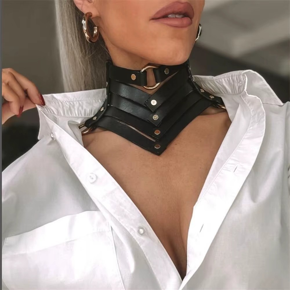 Black Sexy Trendy Rock Gothic Collar Necklaces Jewelry Gothic Leather Belt Rivet