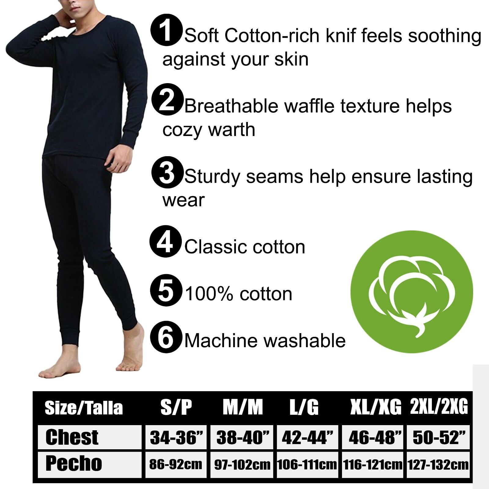 Mens Winter Ultra-Soft Fleece Lined Thermal Top & Bottom Long John Underwear Set