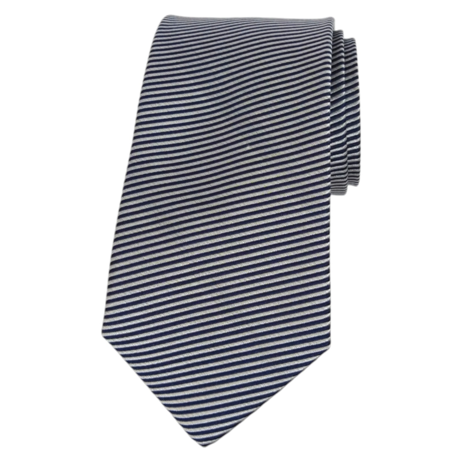 NAUTICA Mens Silk Tie Silver Navy Stripes Woven 2.75 Slim Designer Dress Necktie
