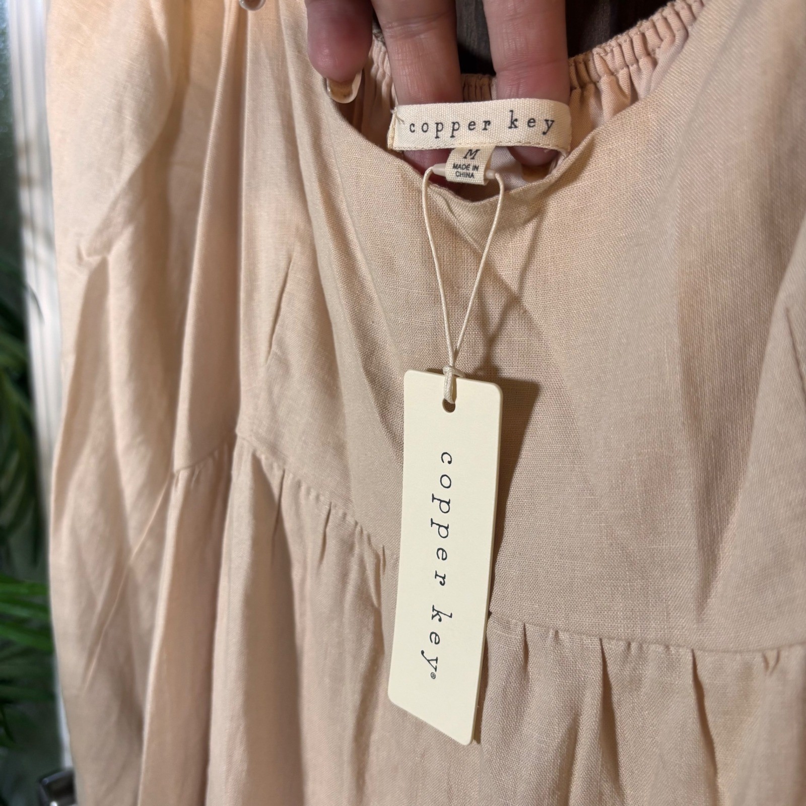 Copper Key NWT Tiered Mini Dress Medium Beige Puff Sleeve Cottagecore