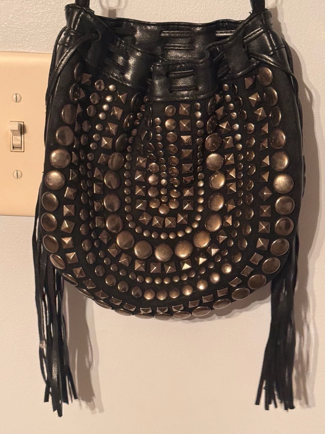 Boho Western Studded Fringe Bucket Bag | Festival Moto Y2K