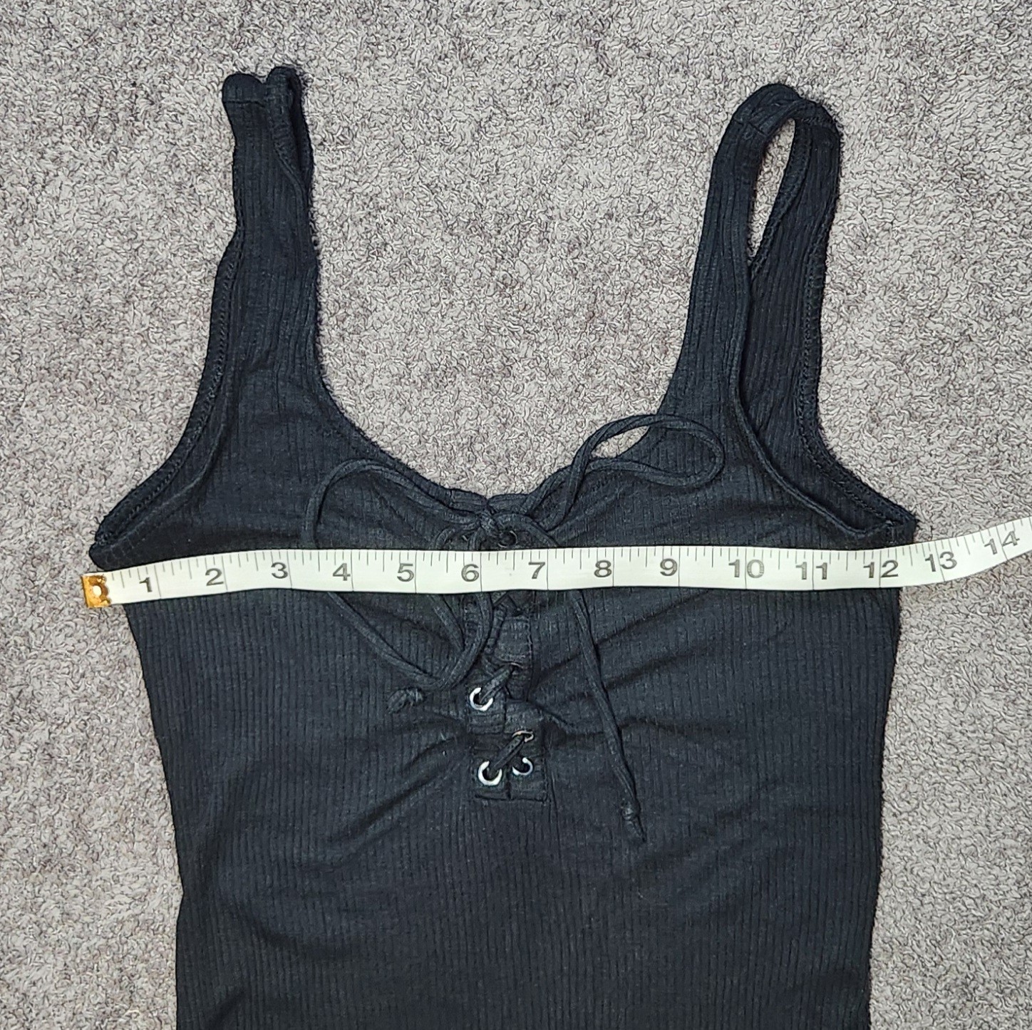 Black American Eagle Outfitters Lace-Up Tank Bodysuit Small Ribbed Snap Stretch
