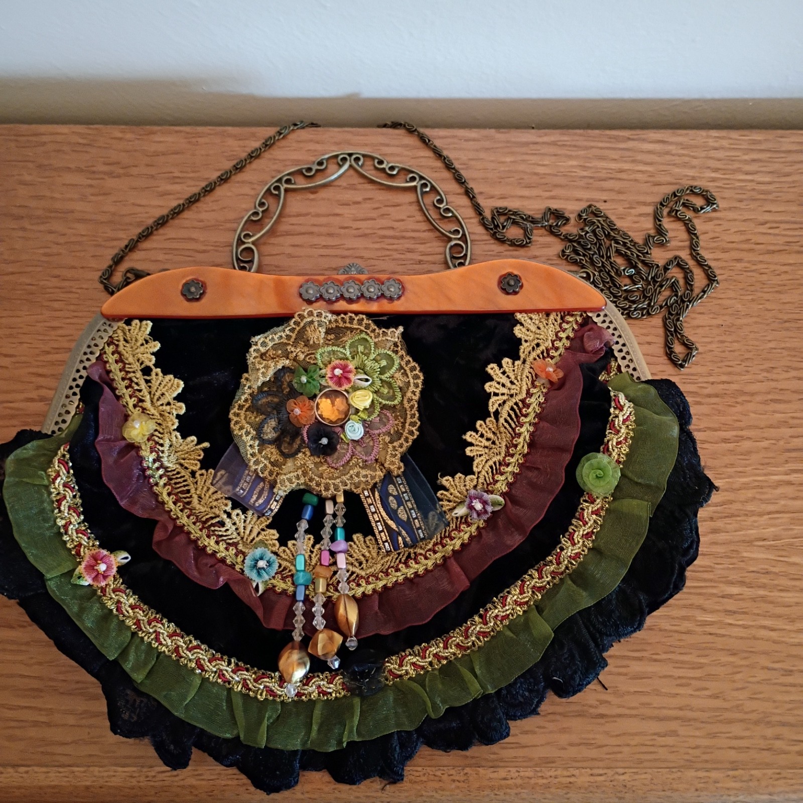 Victorian Style Clutch Purse Ziba Trim Floral Tapestry Lace Kisslock