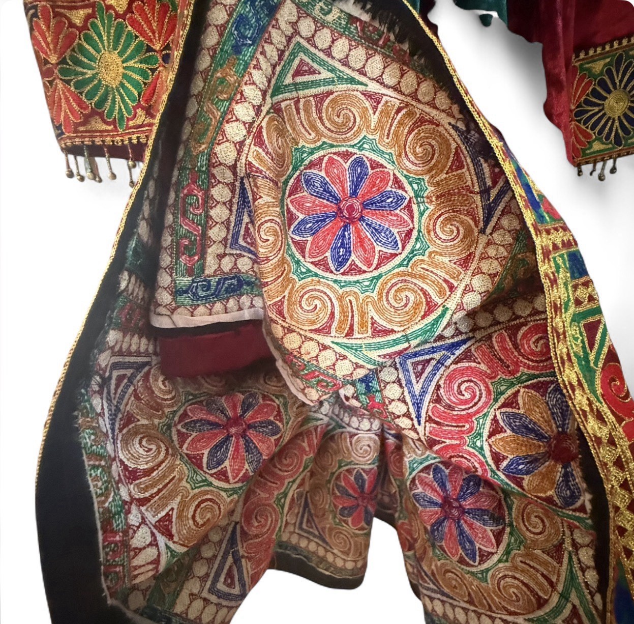 Afghan Traditional Kuchi Hand sewn Velvet Dress Set Shisha Beads Embroidery