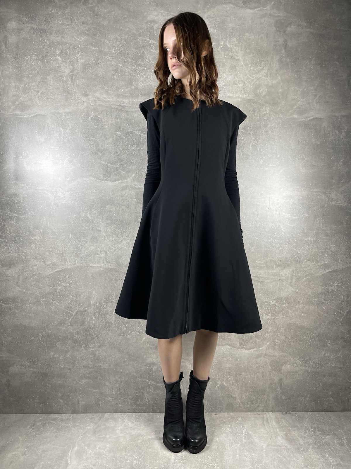 Gareth Pugh FW14 Archives Avant Grde Sculptural Zip Front Black Dress IT 44 ( L)